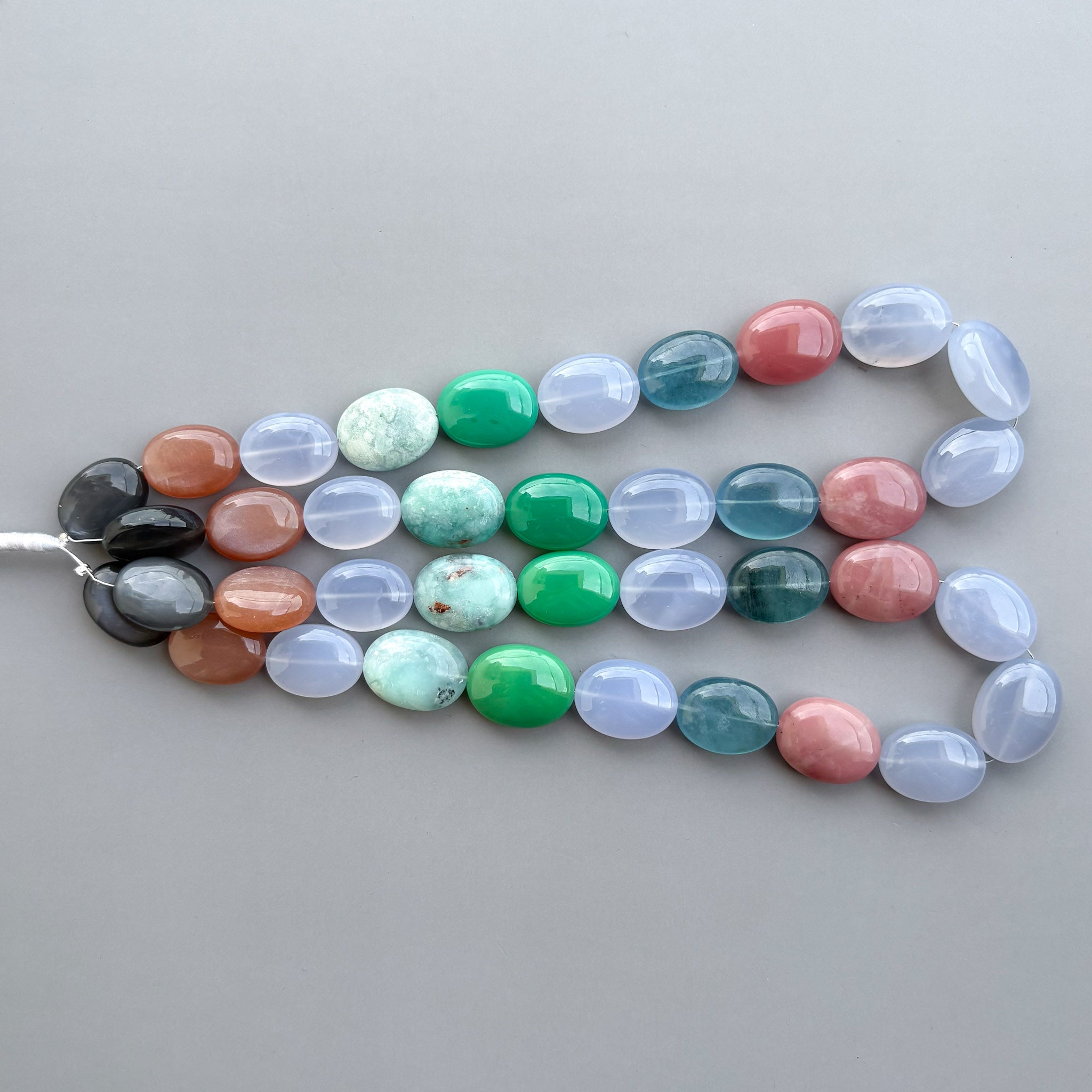 Natural multi gemstone oval bead strand for jewelry making