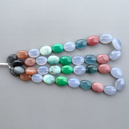 Natural multi gemstone oval bead strand for jewelry making