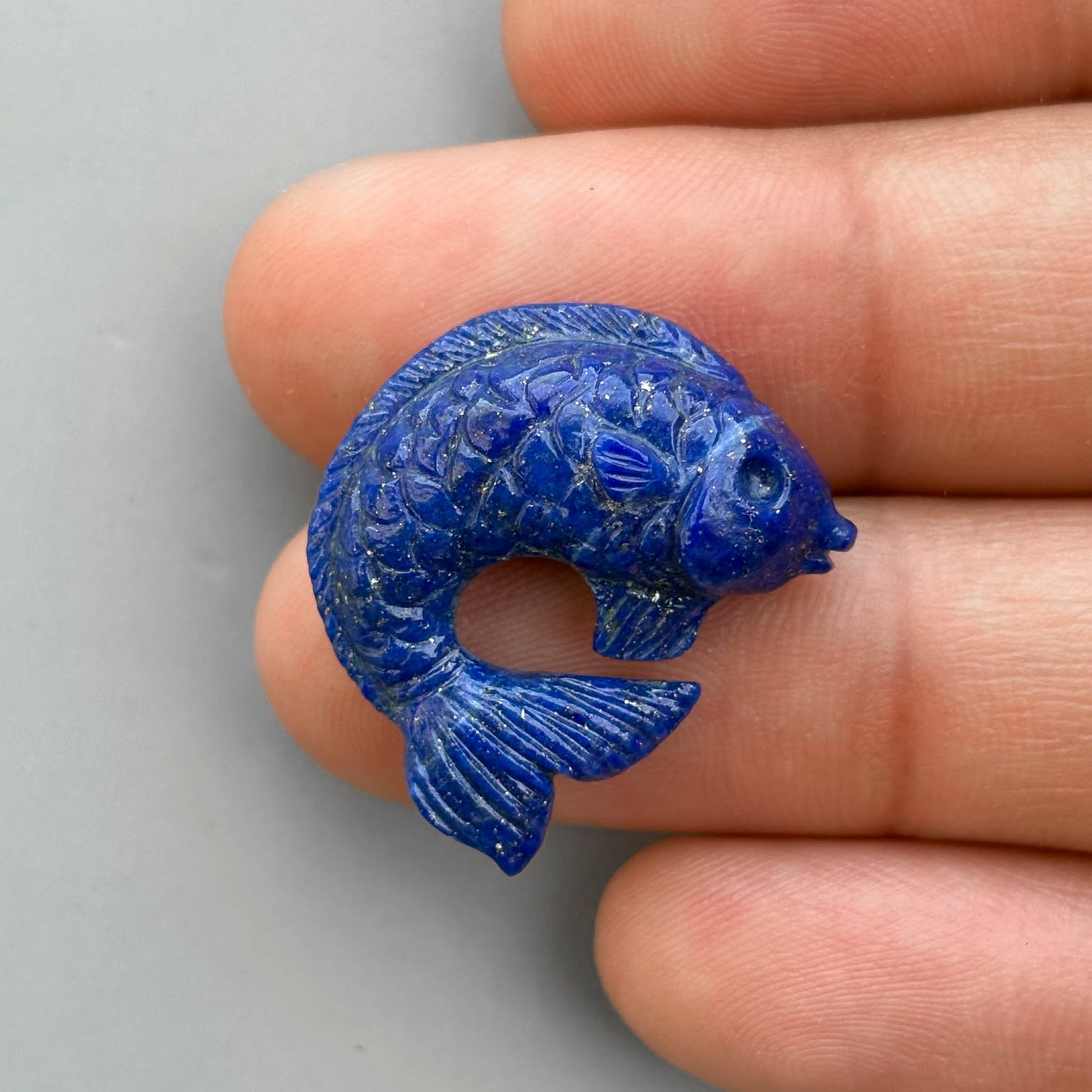 blue lapis lazuli hand carved fish carving for jewelry making high detailed gemstone carving