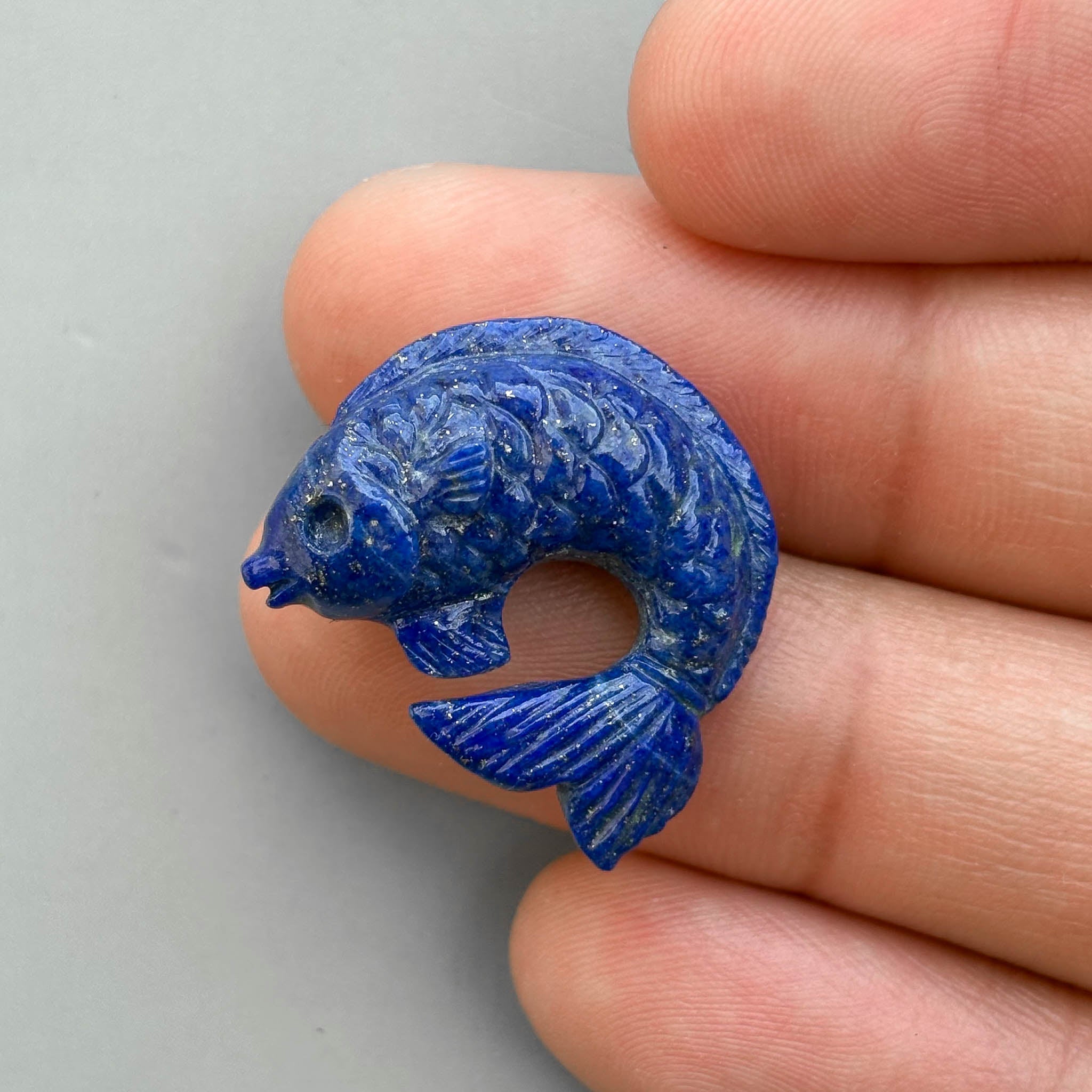 Natural Lapis Lazuli Fish Carving – Semi Precious Gemstone Handmade Carving for Jewelry Making