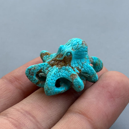 Natural Turquoise Octopus Carving – Hand Carved Semi-Precious Gemstone for Jewelry Making