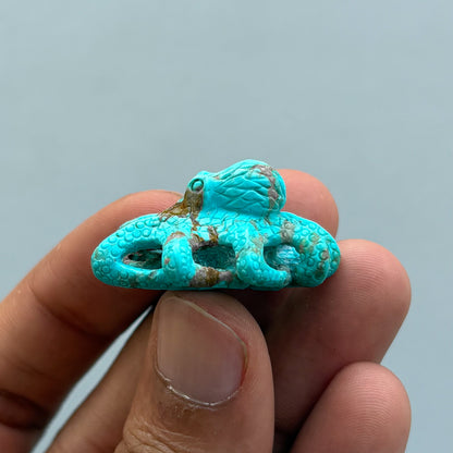 Natural Turquoise Octopus Carving – Hand Carved Semi-Precious Gemstone for Jewelry Making