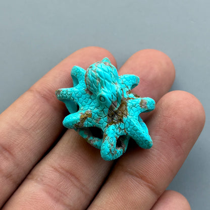 Natural Turquoise Octopus Carving – Hand Carved Semi-Precious Gemstone for Jewelry Making