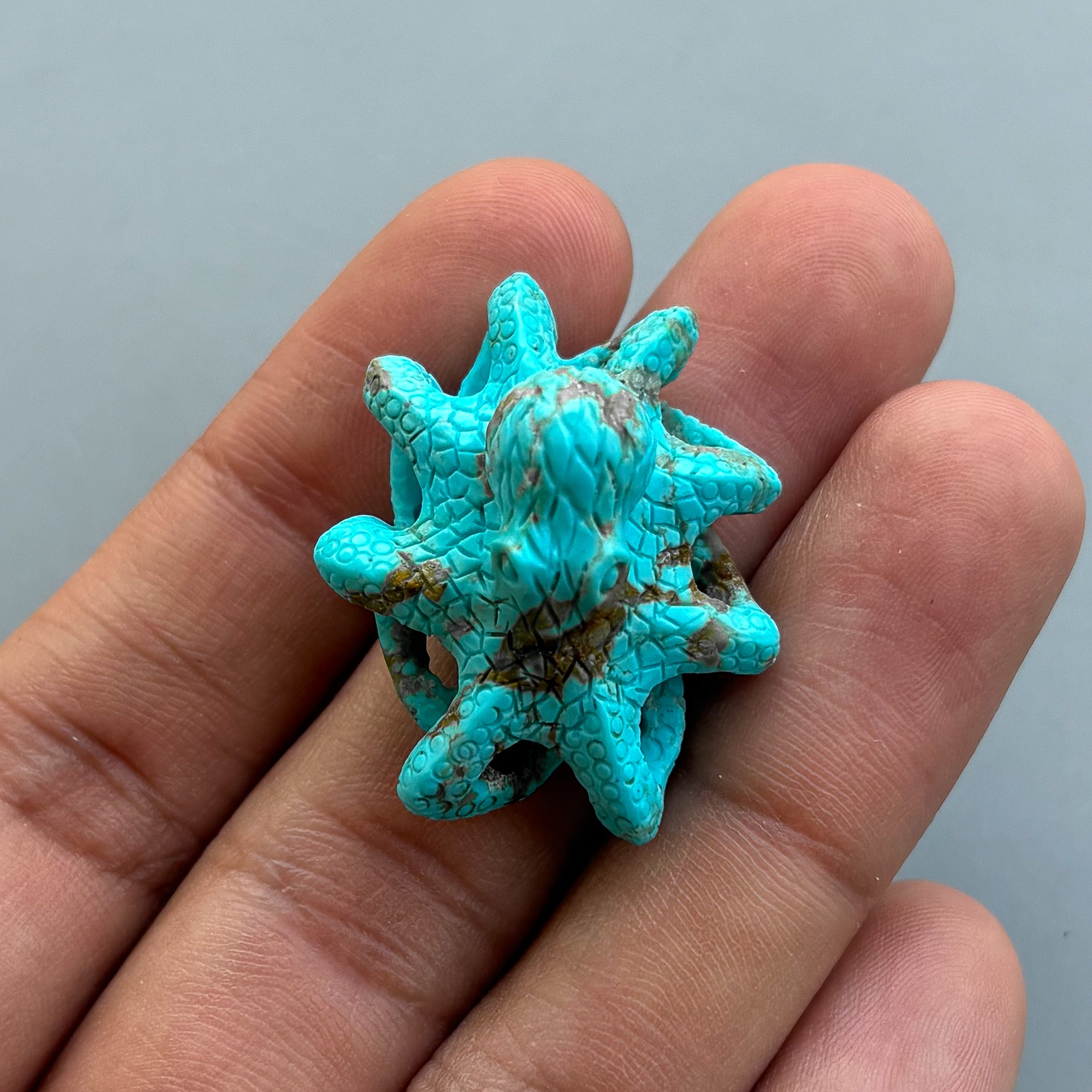 Natural Turquoise Octopus Carving – Hand Carved Semi-Precious Gemstone for Jewelry Making