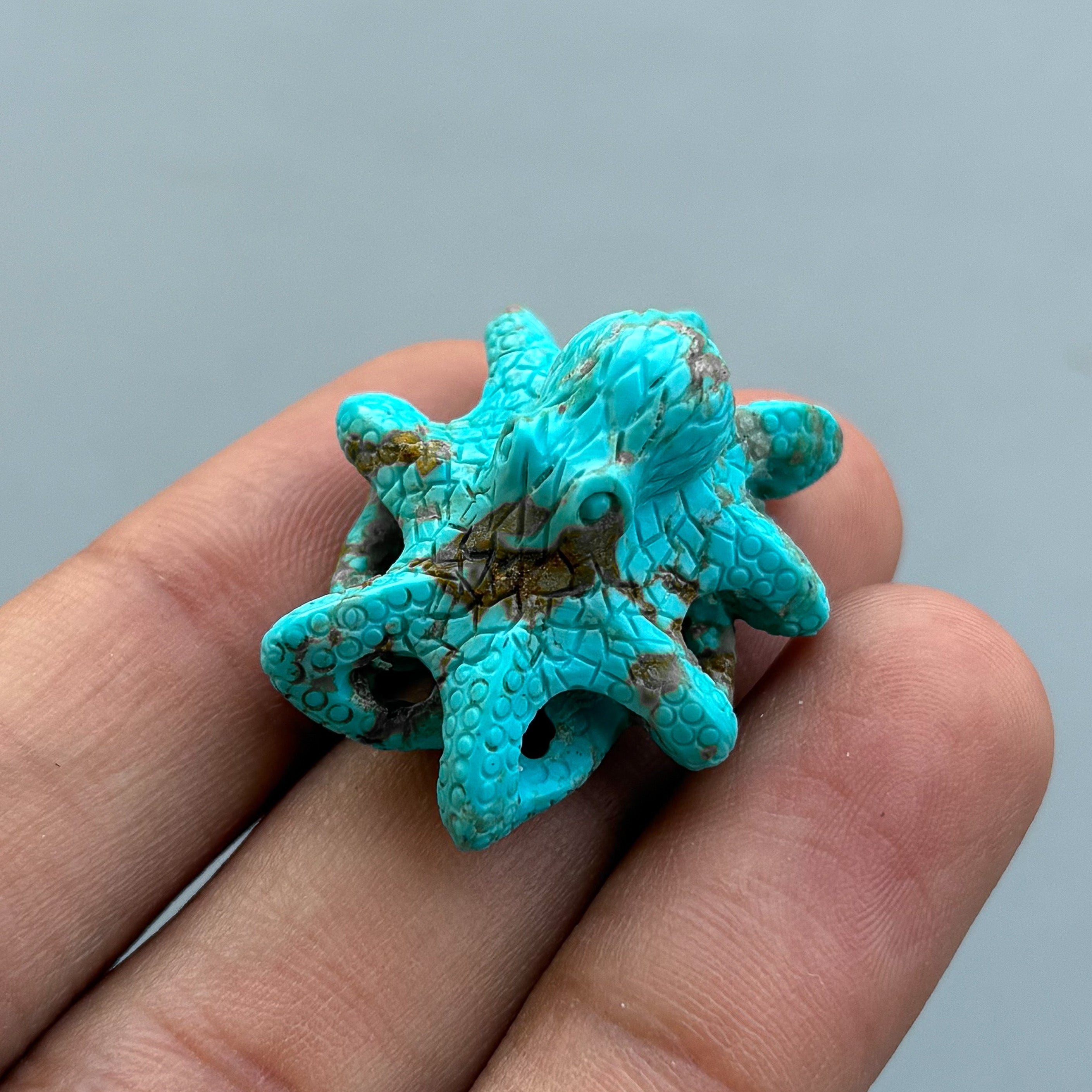 Natural Turquoise Octopus Carving – Hand Carved Semi-Precious Gemstone for Jewelry Making