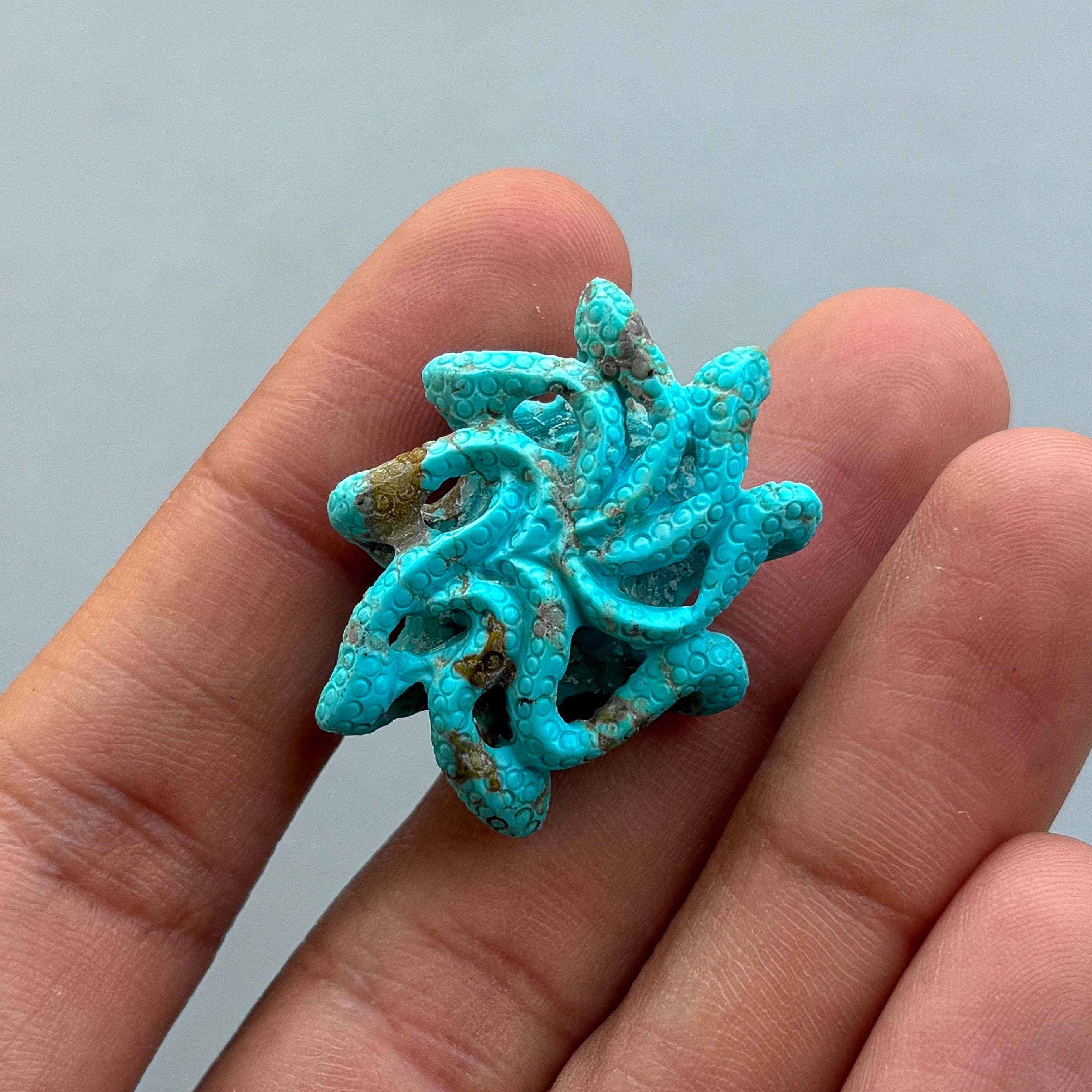 Natural Turquoise Octopus Carving – Hand Carved Semi-Precious Gemstone for Jewelry Making
