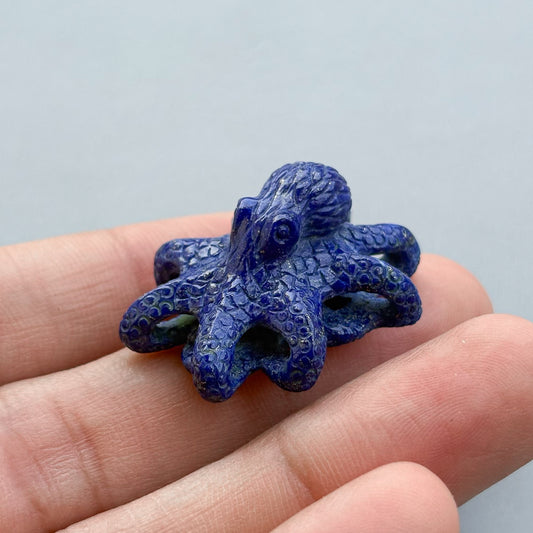 Natural Lapis Lazuli Octopus Carving – Hand Carved Semi-Precious Gemstone for Jewelry Making