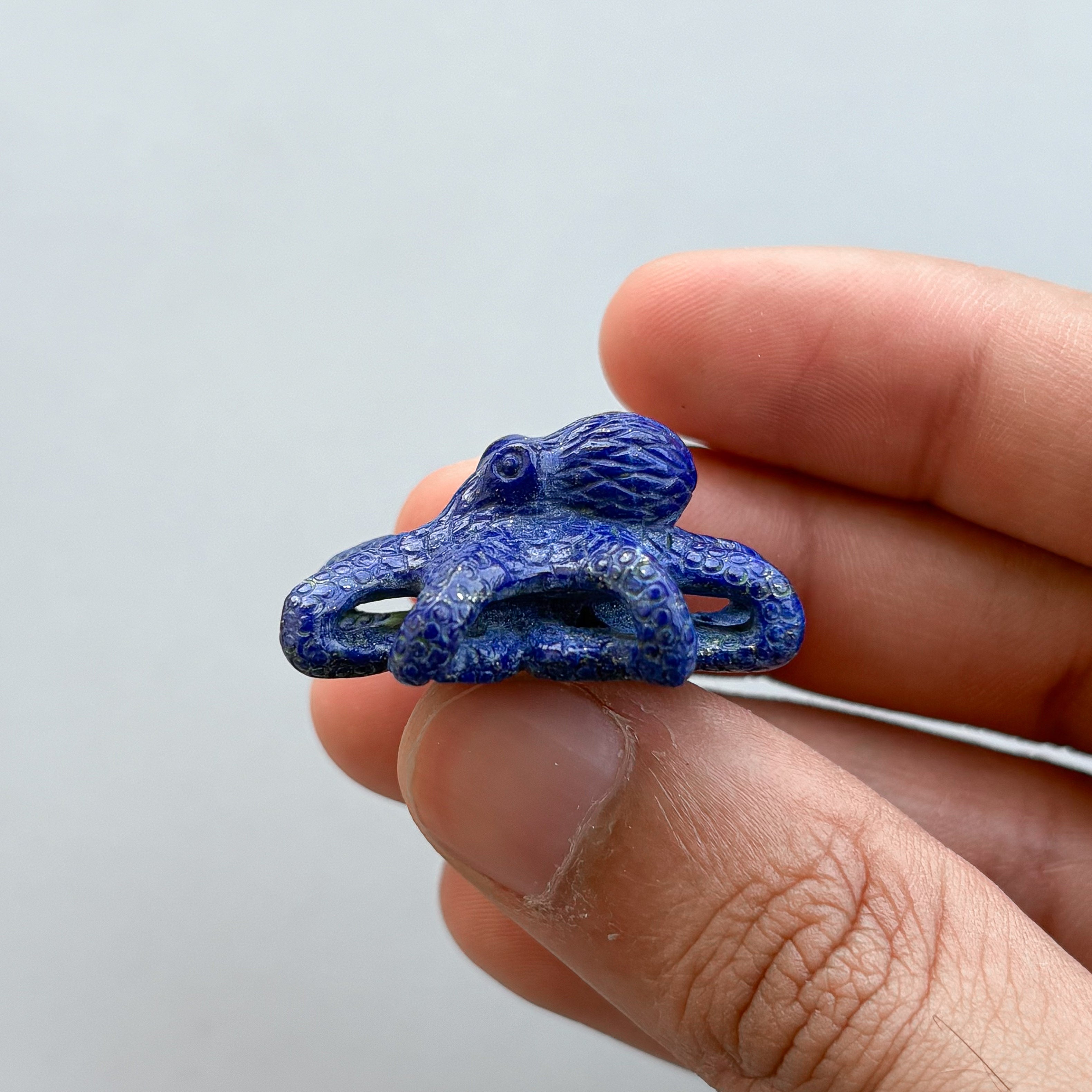 Natural Lapis Lazuli Octopus Carving – Hand Carved Semi-Precious Gemstone for Jewelry Making