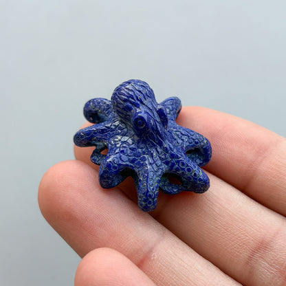 Natural Lapis Lazuli Octopus Carving – Hand Carved Semi-Precious Gemstone for Jewelry Making