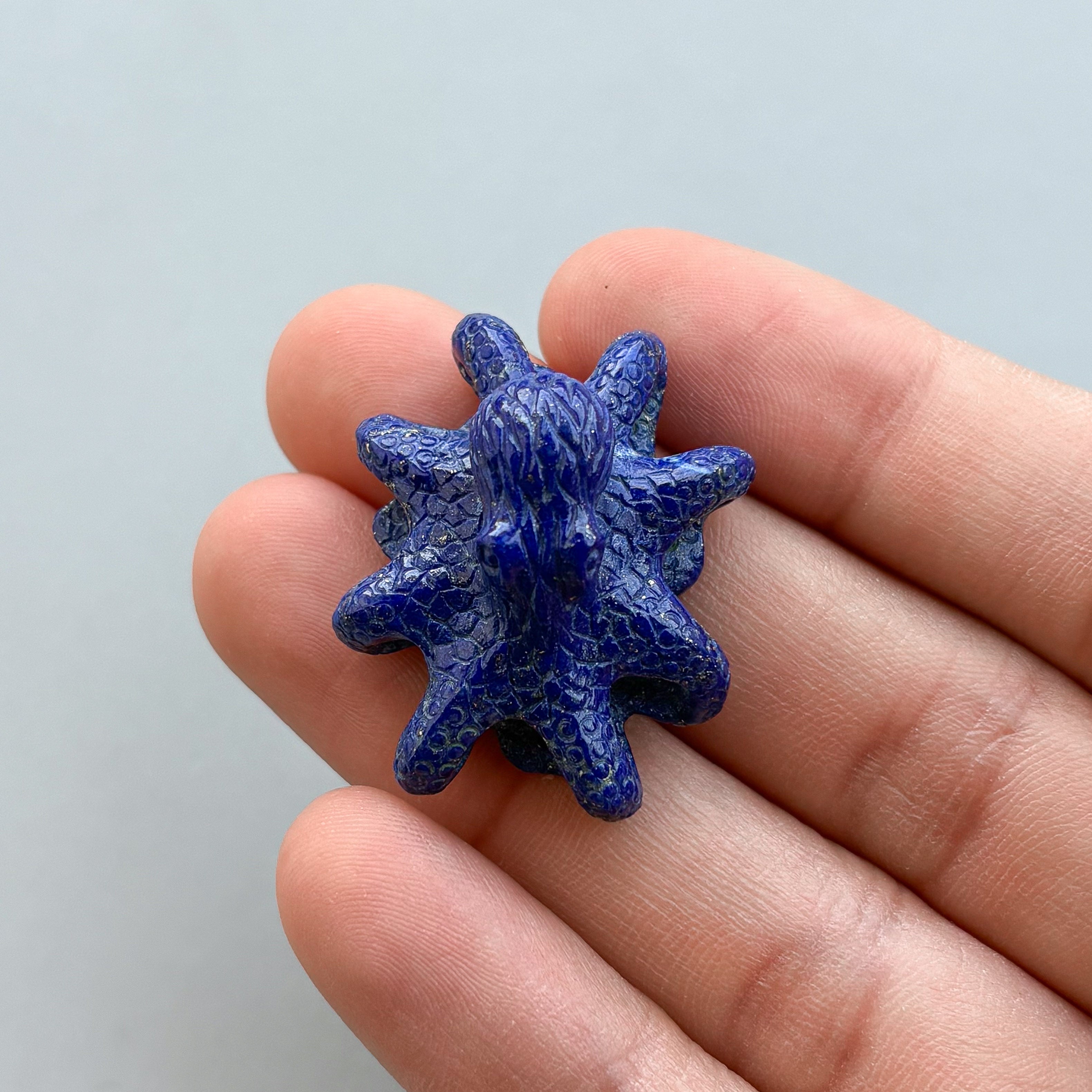 Natural Lapis Lazuli Octopus Carving – Hand Carved Semi-Precious Gemstone for Jewelry Making