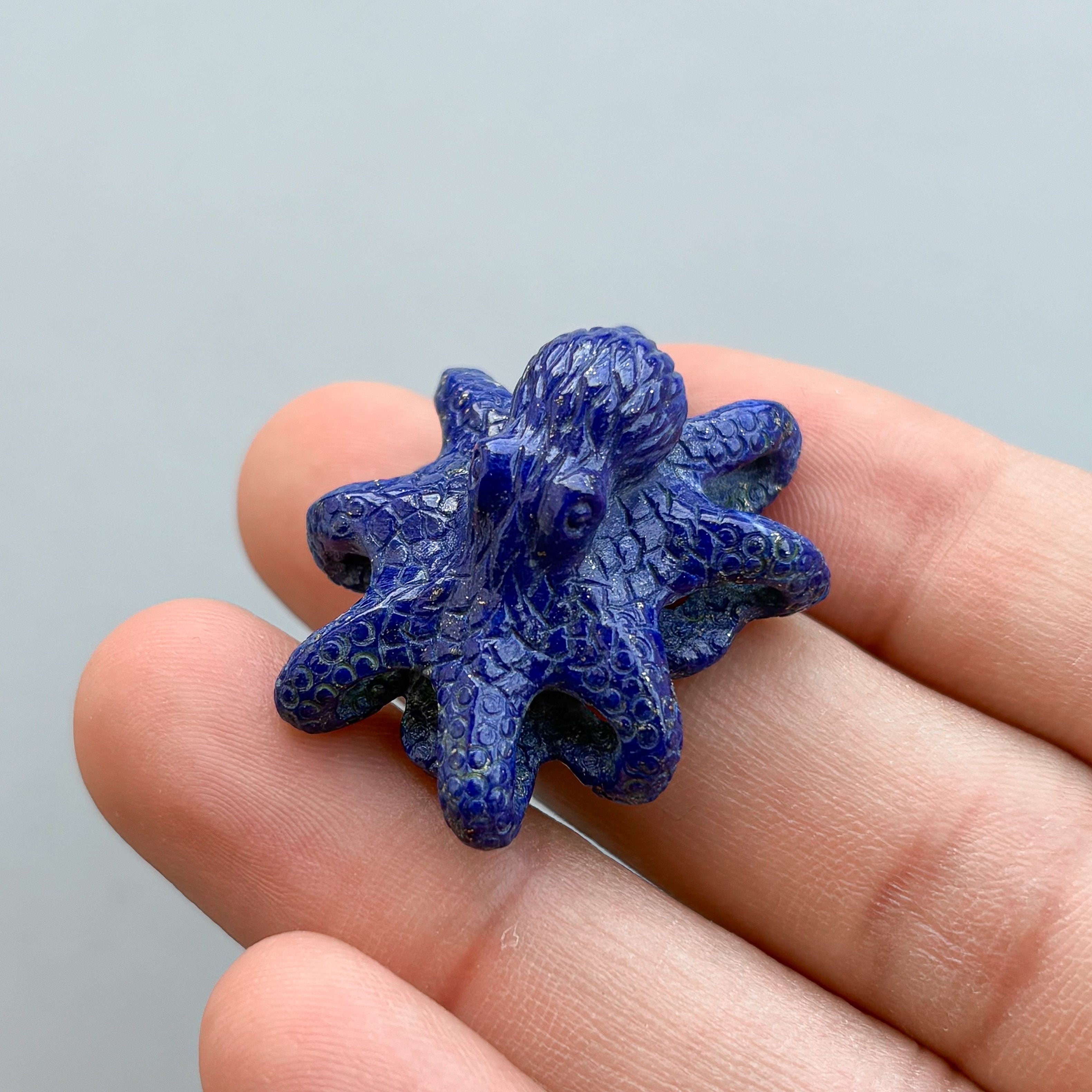 Natural Lapis Lazuli Octopus Carving – Hand Carved Semi-Precious Gemstone for Jewelry Making