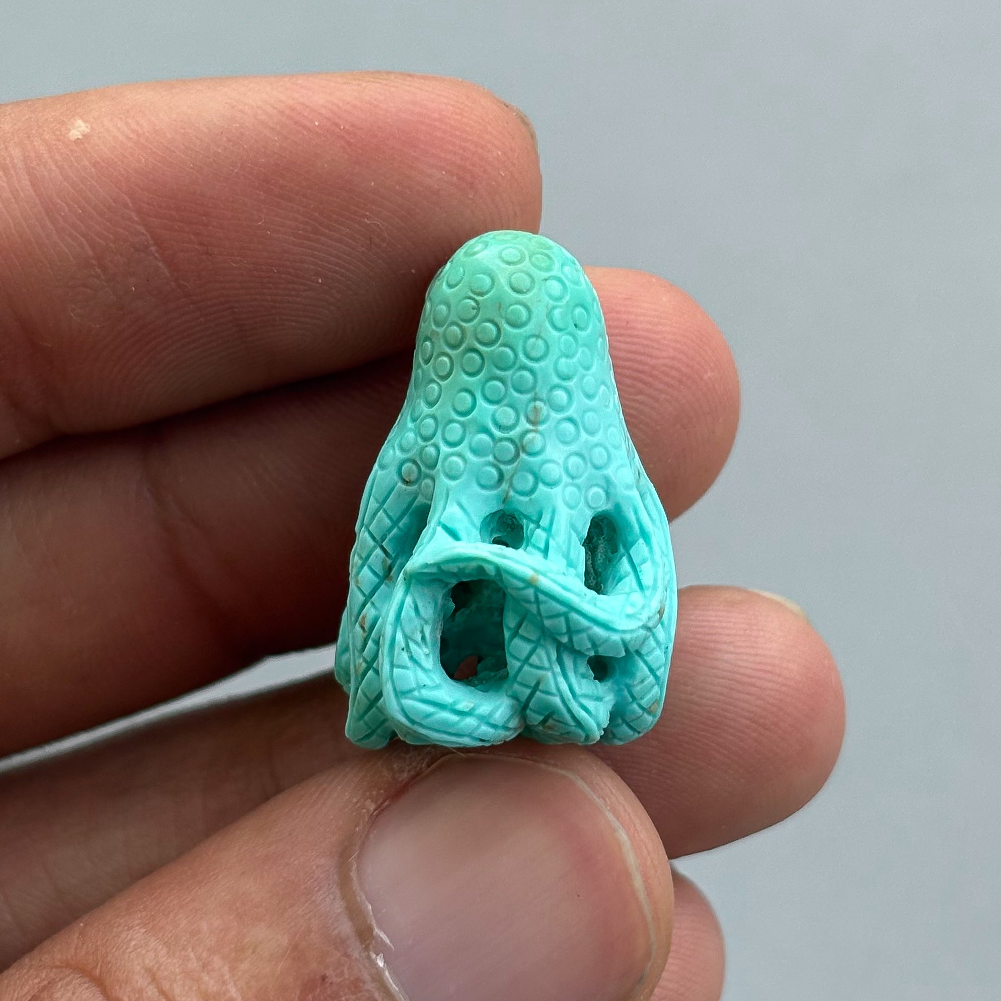 Natural Arizona Turquoise Octopus Carving – Hand Carved Semi-Precious Gemstone for Jewelry Making
