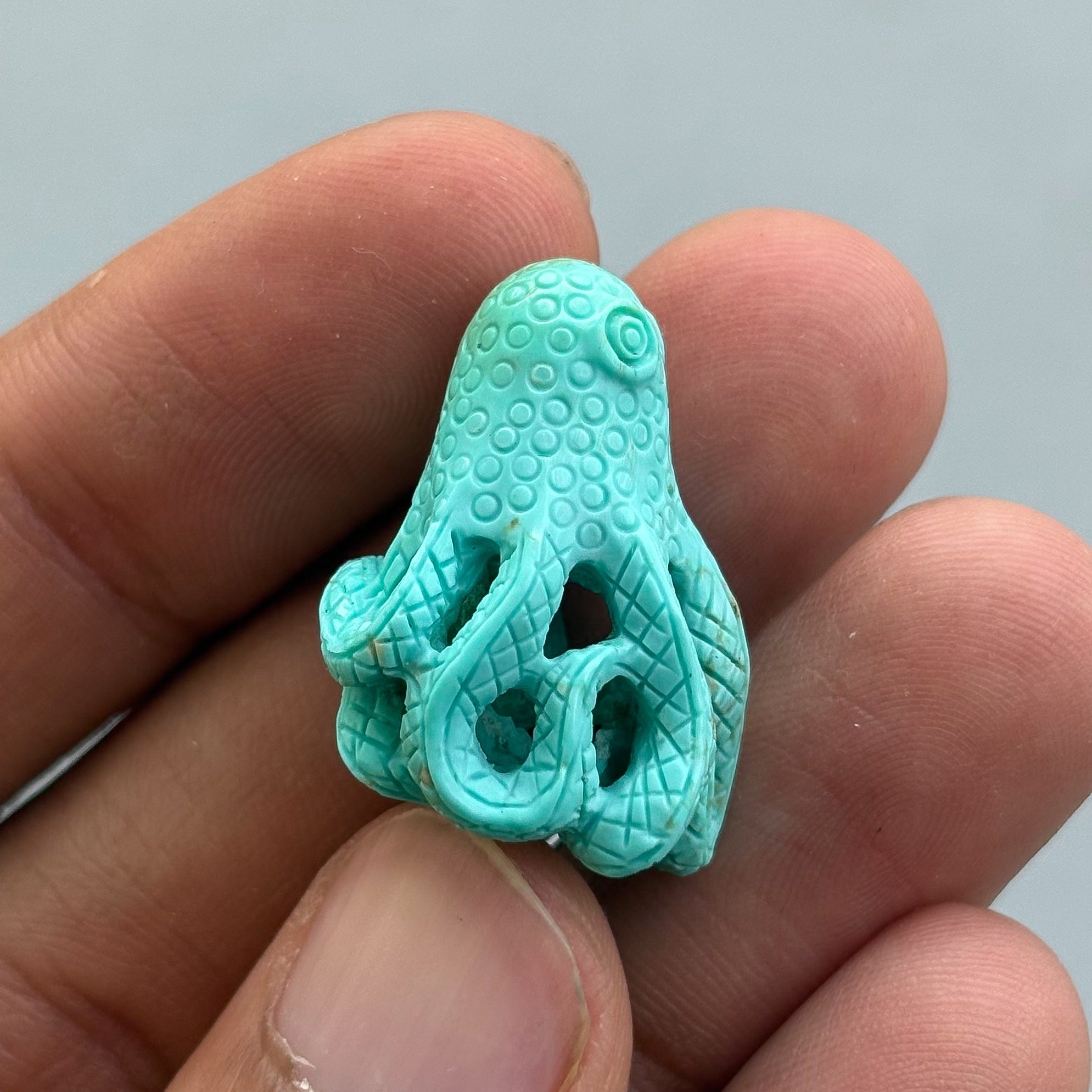 Natural Arizona Turquoise Octopus Carving – Hand Carved Semi-Precious Gemstone for Jewelry Making