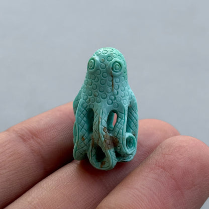 Natural Arizona Turquoise Octopus Carving – Hand Carved Semi-Precious Gemstone for Jewelry Making