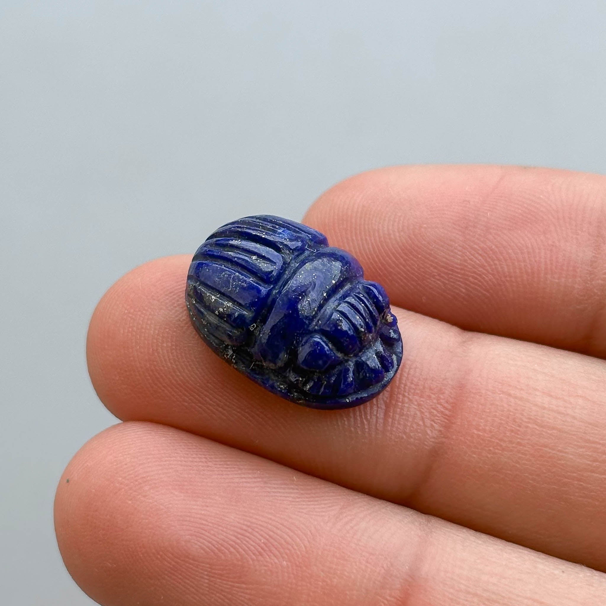 blue lapis lazuli scarab handmade carving for jewelry making