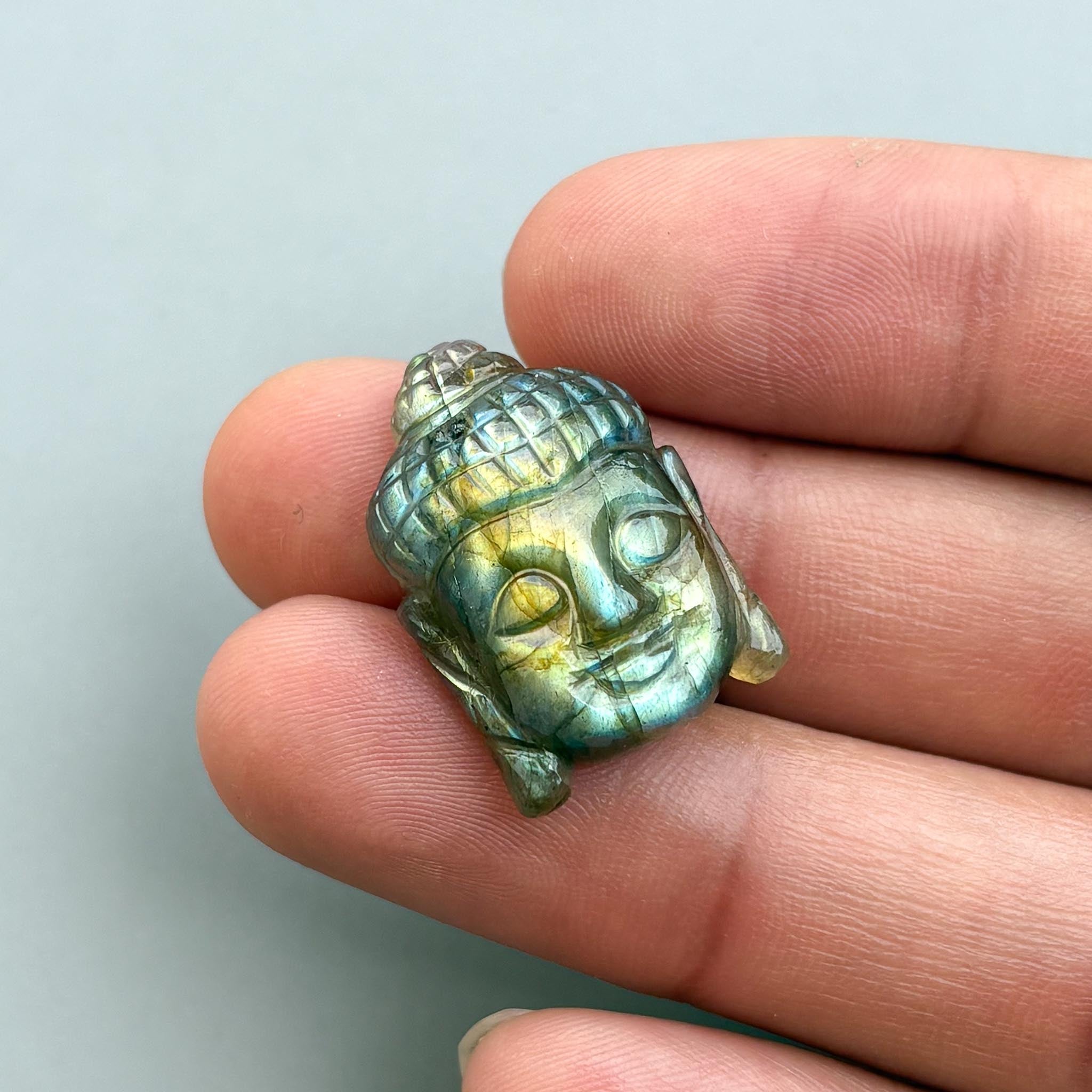 Natural Labradorite Buddha Head Carving – Hand Carved Gemstone Buddha for Jewelry Making