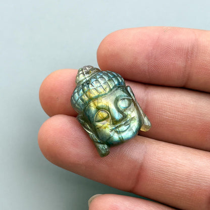 Natural Labradorite Buddha Head Carving – Hand Carved Gemstone Buddha for Jewelry Making