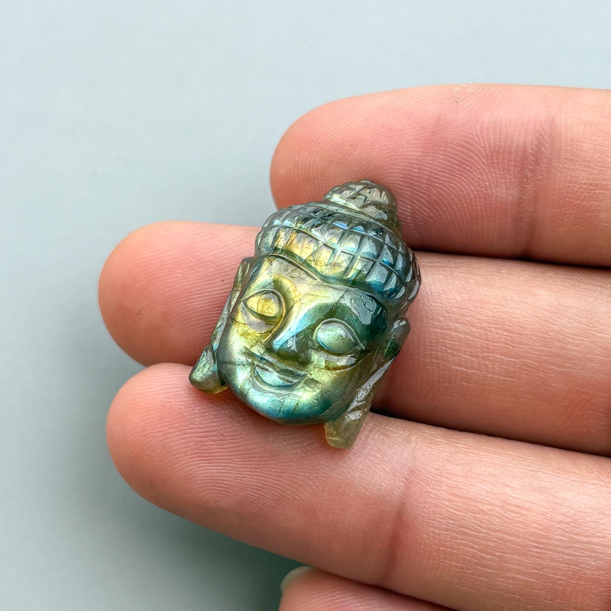 Natural Labradorite Buddha Head Carving – Hand Carved Gemstone Buddha for Jewelry Making