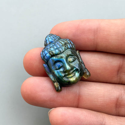Hand carved labradorite Buddha gemstone carving for jewelry making
