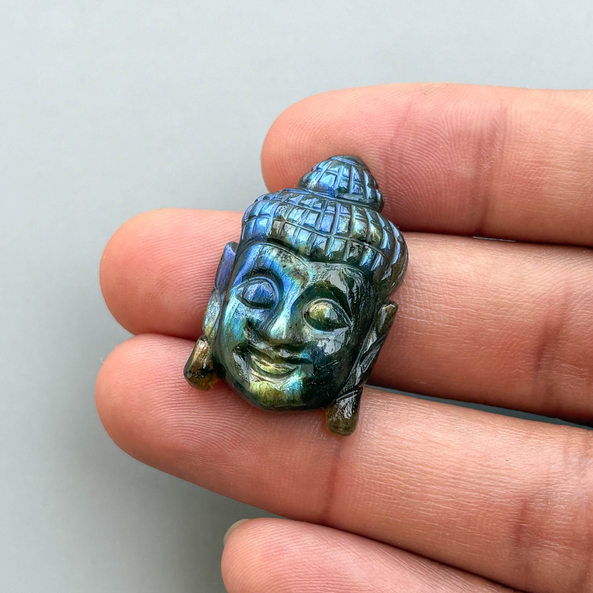 Natural labradorite Buddha head semi-precious gemstone carving