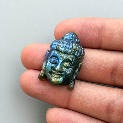 Natural labradorite Buddha head semi-precious gemstone carving