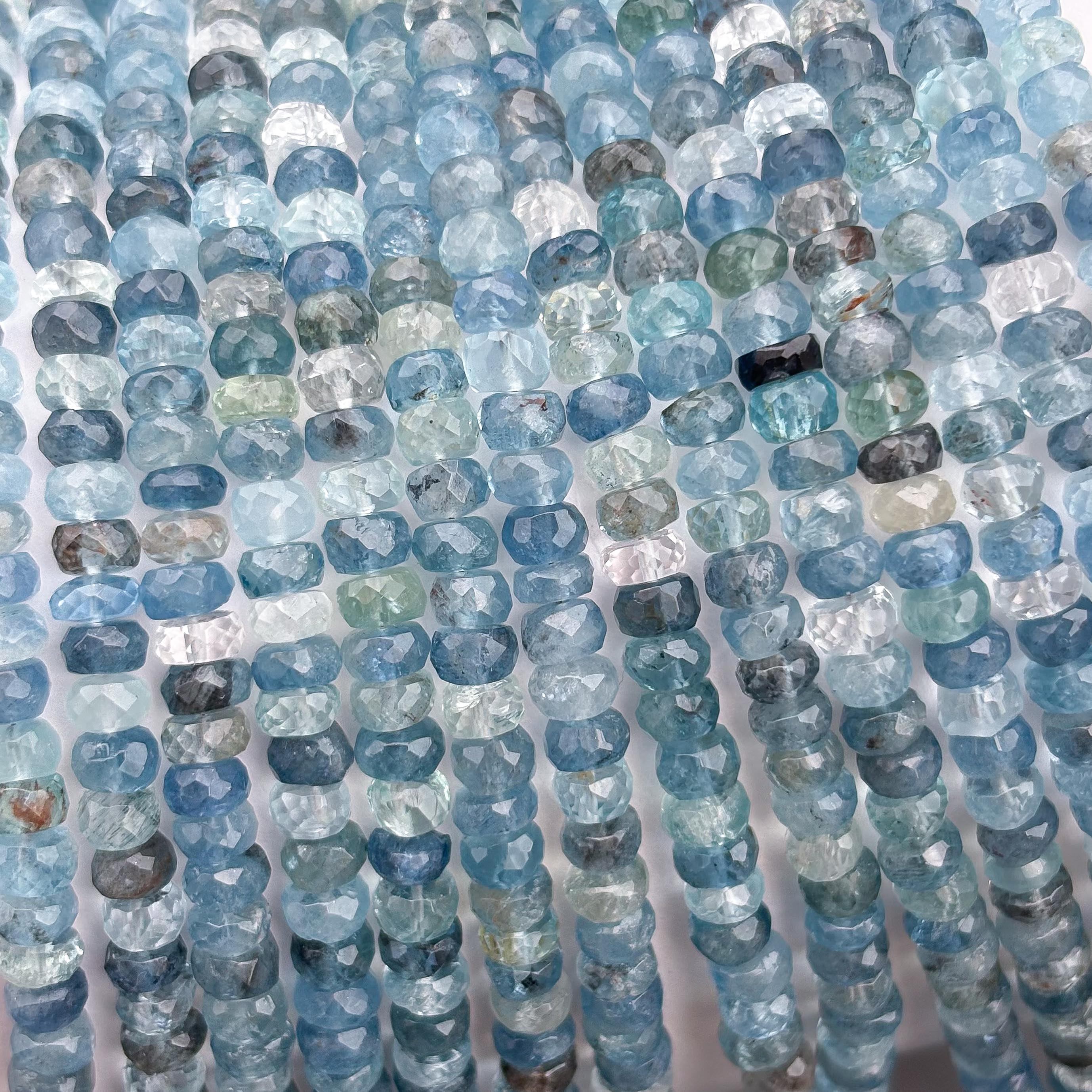 Natural Aquamarine Faceted Rondelle Beads 5mm – 18″ Semi-Precious Gemstone Rondelle Beads Strand for Jewelry Making