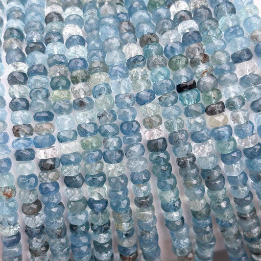 Natural Aquamarine Faceted Rondelle Beads 5mm – 18″ Semi-Precious Gemstone Rondelle Beads Strand for Jewelry Making