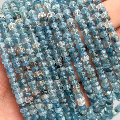 Natural Aquamarine Faceted Rondelle Beads 5mm – 18″ Semi-Precious Gemstone Rondelle Beads Strand for Jewelry Making