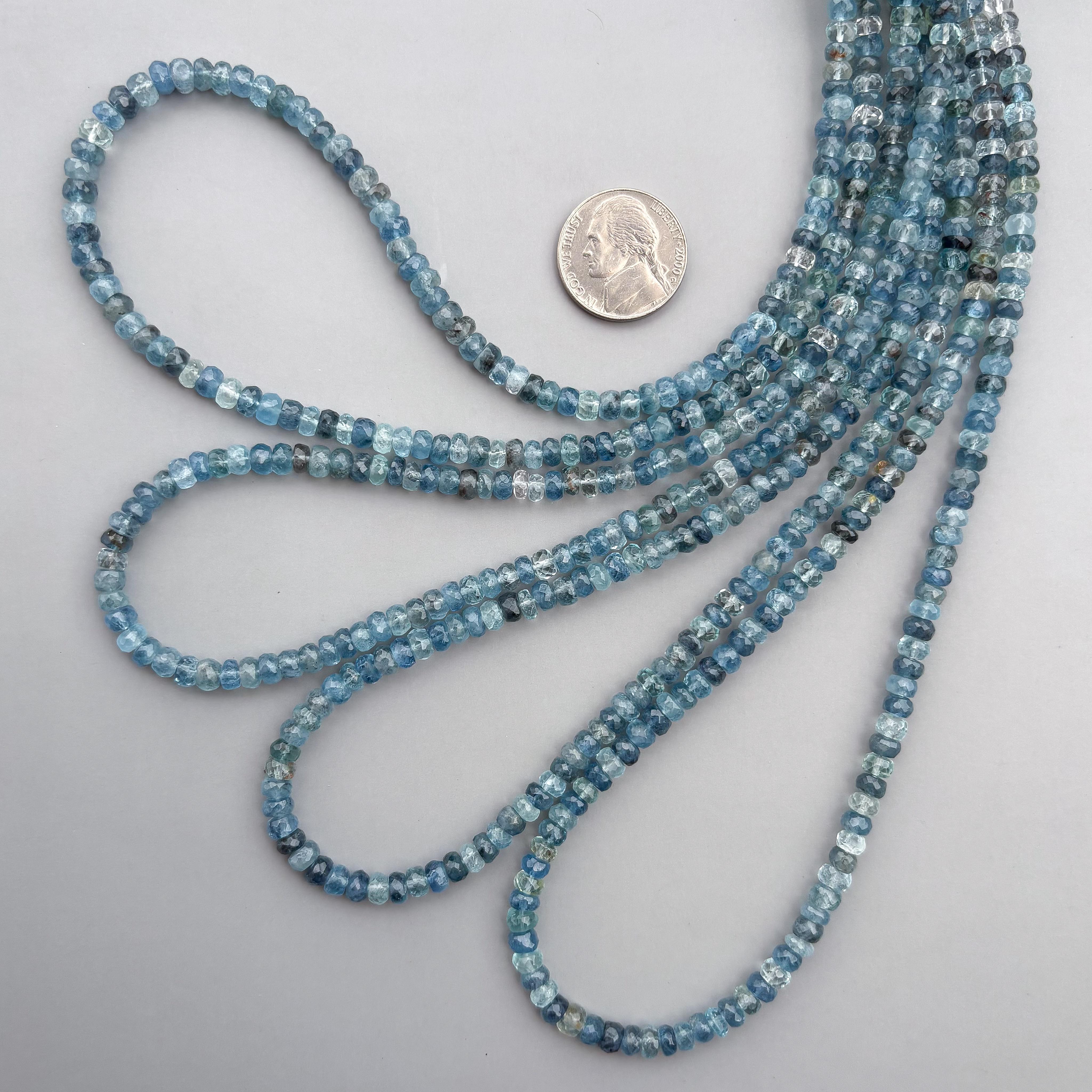 Natural Aquamarine Faceted Rondelle Beads 5mm – 18″ Semi-Precious Gemstone Rondelle Beads Strand for Jewelry Making
