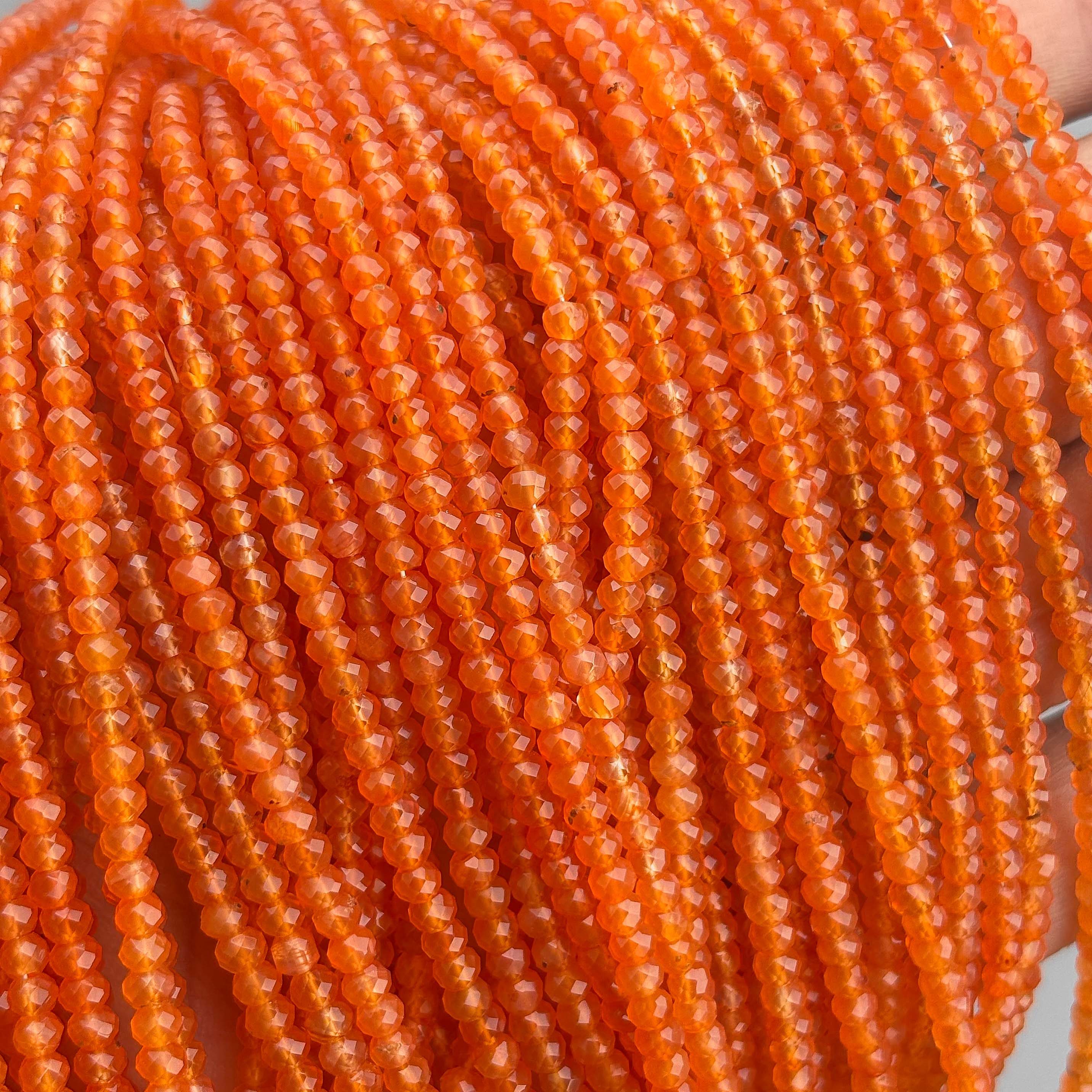 Natural Carnelian Micro Faceted Rondelle Beads 3.5mm – 18″ Semi-Precious Gemstone Micro Faceted Beads Strand for Jewelry Making