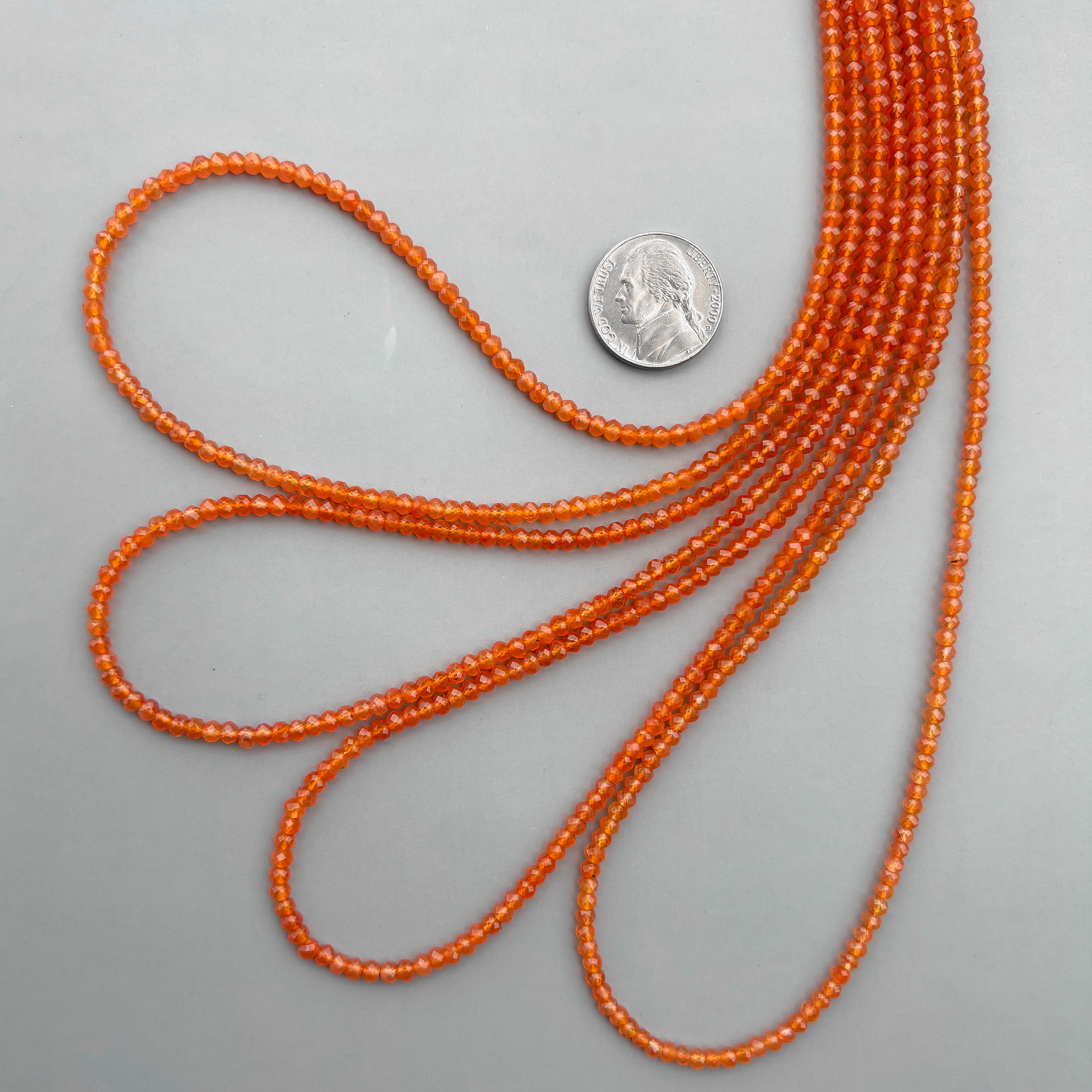 Natural Carnelian Micro Faceted Rondelle Beads 3.5mm – 18″ Semi-Precious Gemstone Micro Faceted Beads Strand for Jewelry Making