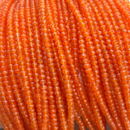 Natural Carnelian Micro Faceted Rondelle Beads 3.5mm – 18″ Semi-Precious Gemstone Micro Faceted Beads Strand for Jewelry Making