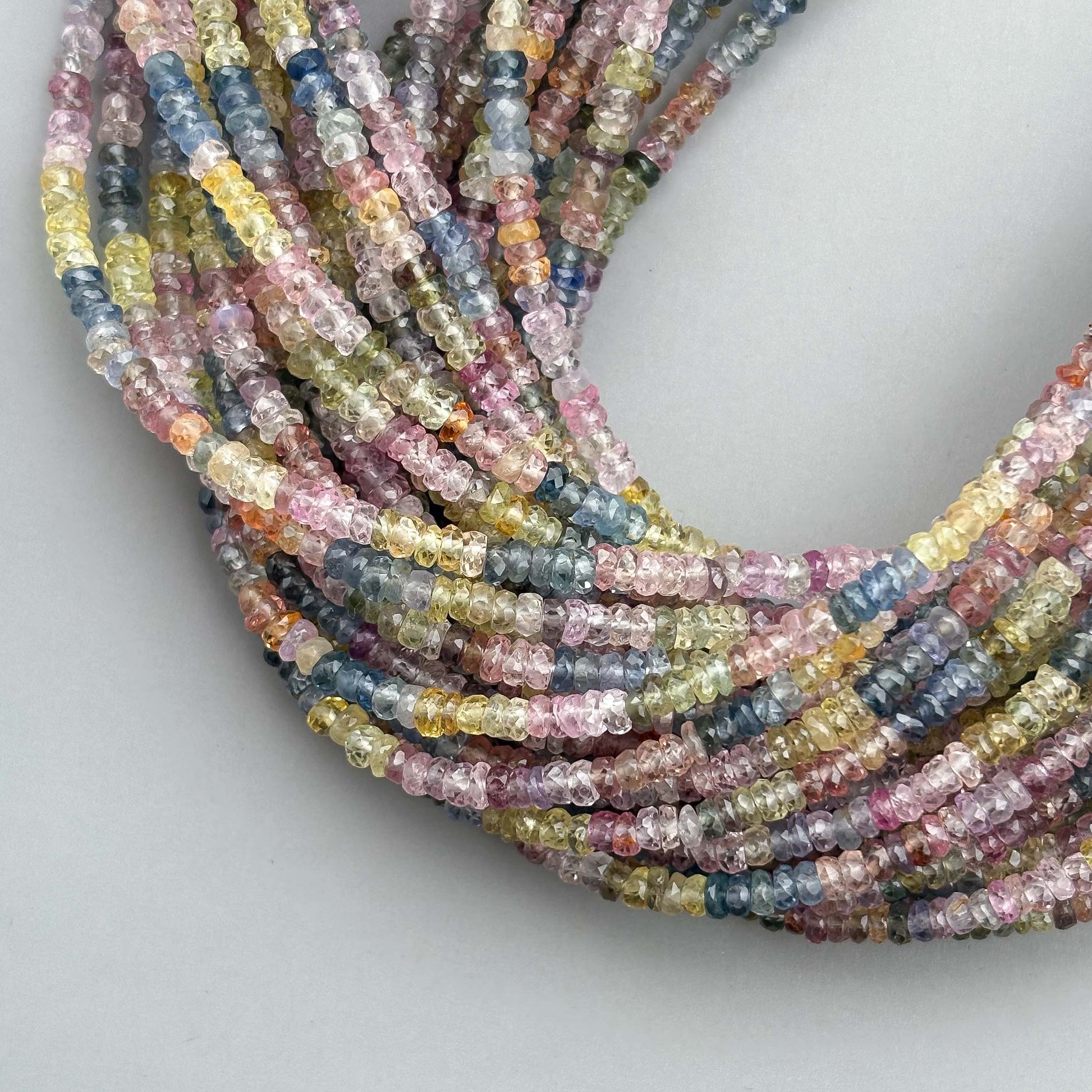 Natural Multi Sapphire Faceted Rondelle Beads 3–3.5mm – 17″ Pastel Color Sapphire Strand for Jewelry Making