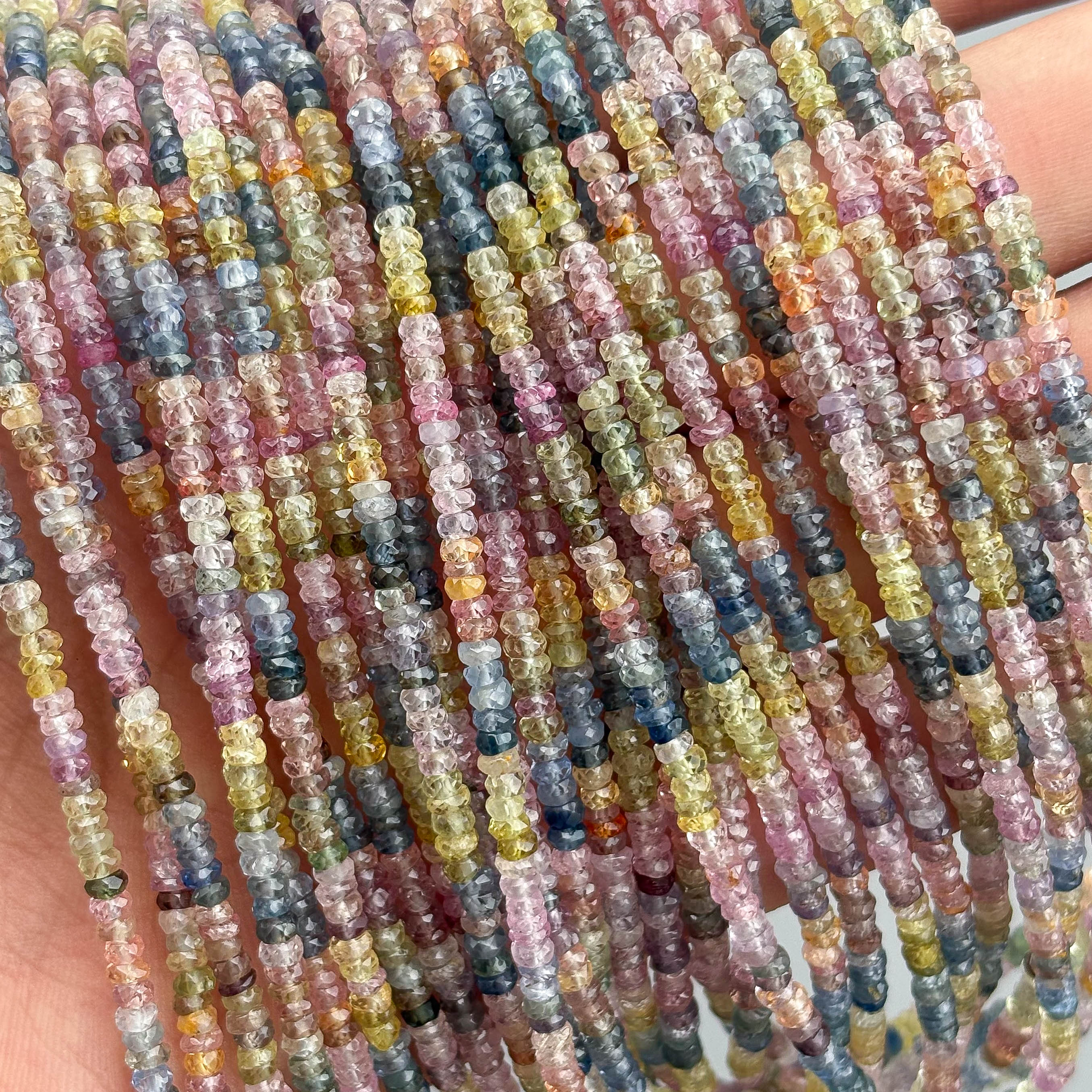 Natural Multi Sapphire Faceted Rondelle Beads 3–3.5mm – 17″ Pastel Color Sapphire Strand for Jewelry Making