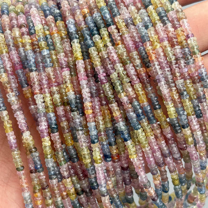 Natural Multi Sapphire Faceted Rondelle Beads 3–3.5mm – 17″ Pastel Color Sapphire Strand for Jewelry Making