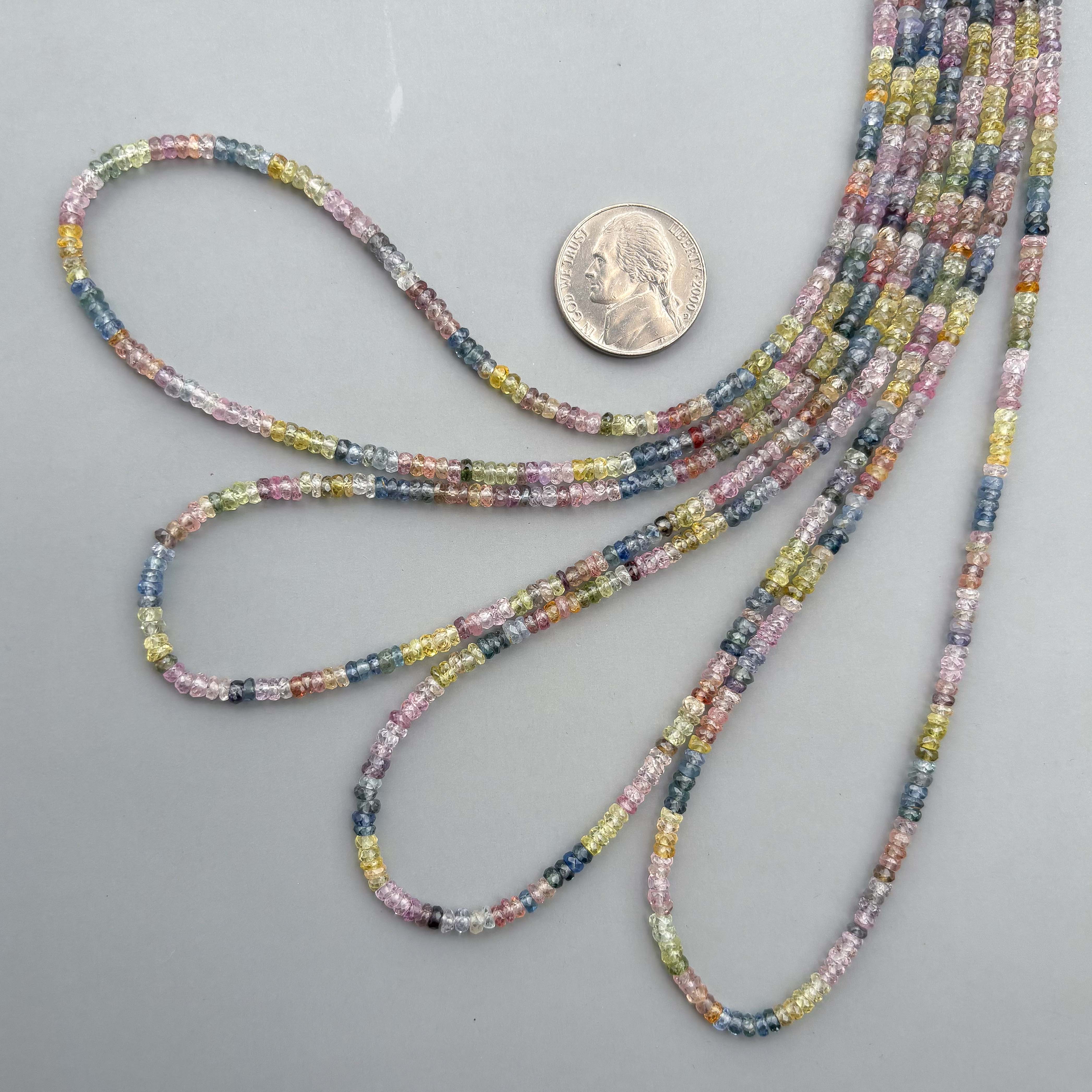 Natural Multi Sapphire Faceted Rondelle Beads 3–3.5mm – 17″ Pastel Color Sapphire Strand for Jewelry Making