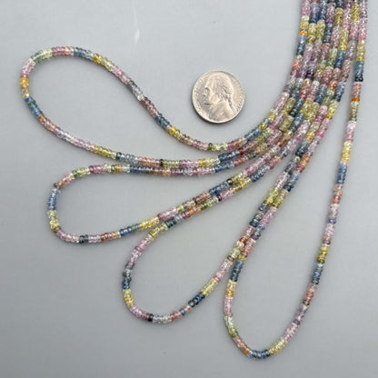 Natural Multi Sapphire Faceted Rondelle Beads 3–3.5mm – 17″ Pastel Color Sapphire Strand for Jewelry Making