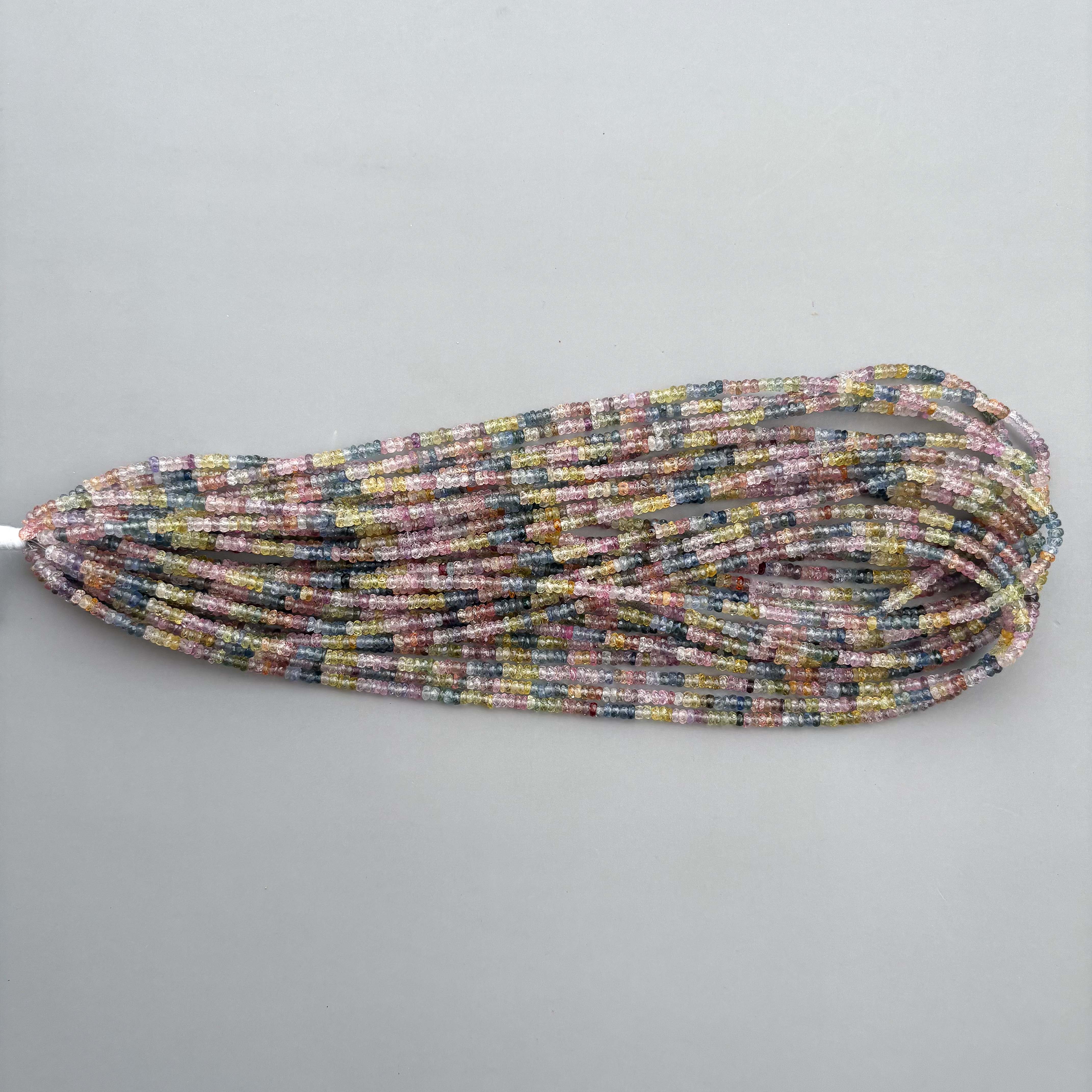 Natural Multi Sapphire Faceted Rondelle Beads 3–3.5mm – 17″ Pastel Color Sapphire Strand for Jewelry Making