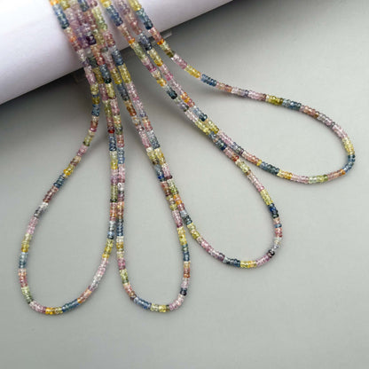 Natural Multi Sapphire Faceted Rondelle Beads 3–3.5mm – 17″ Pastel Color Sapphire Strand for Jewelry Making