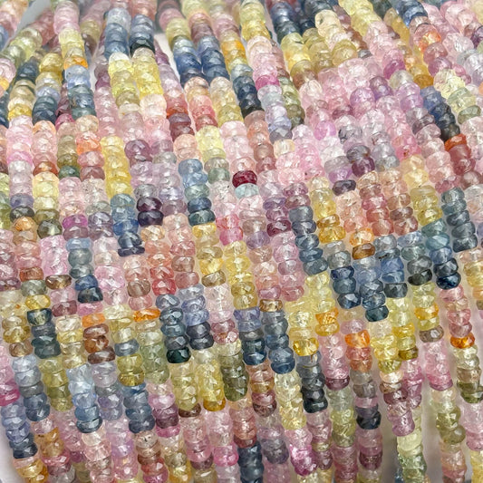 Natural Multi Sapphire Faceted Rondelle Beads 3–3.5mm – 17″ Pastel Color Sapphire Strand for Jewelry Making