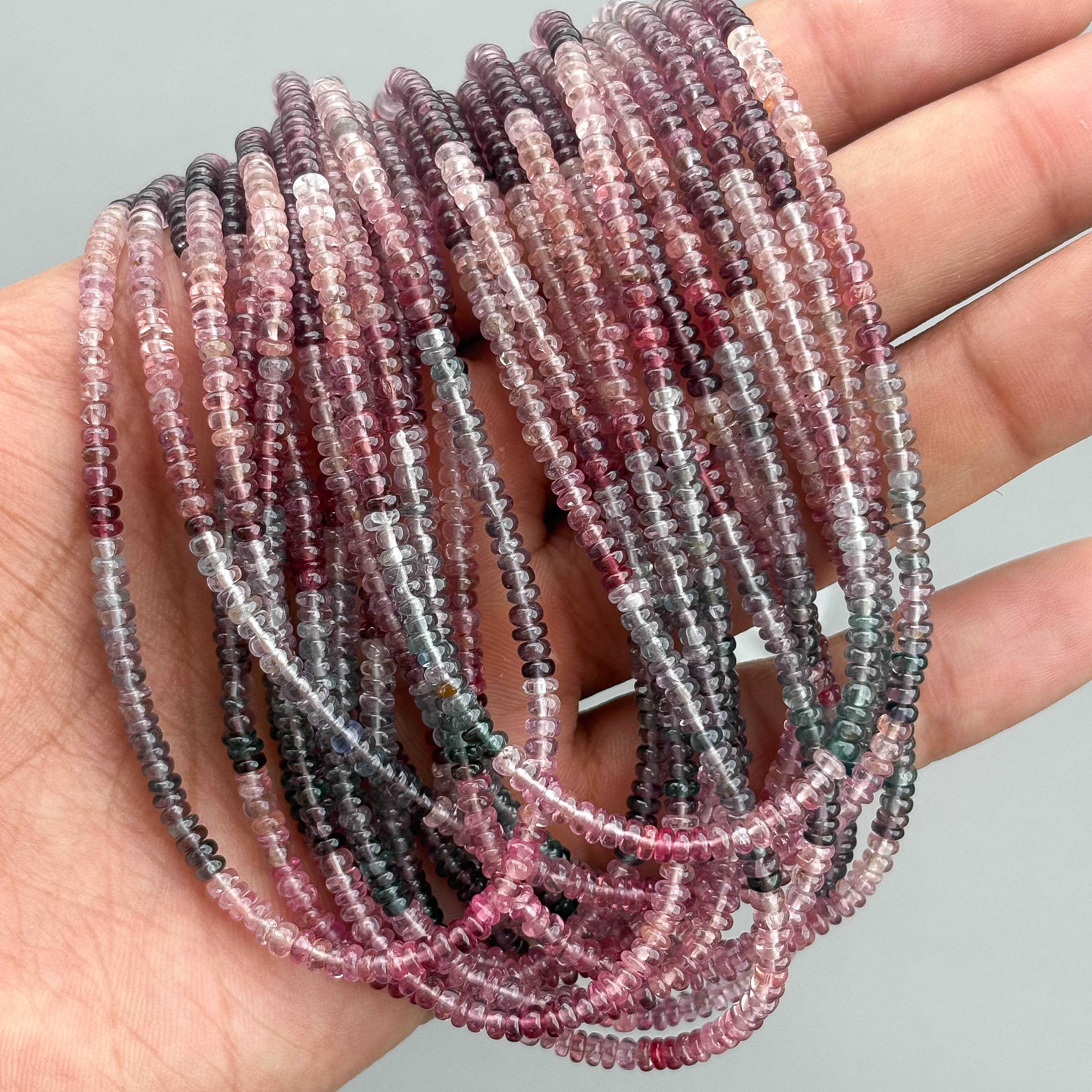 Natural Multi Spinel Smooth Rondelle Beads 3.5mm – 18″ Spinel Gemstone Beads Strand for Jewelry Making