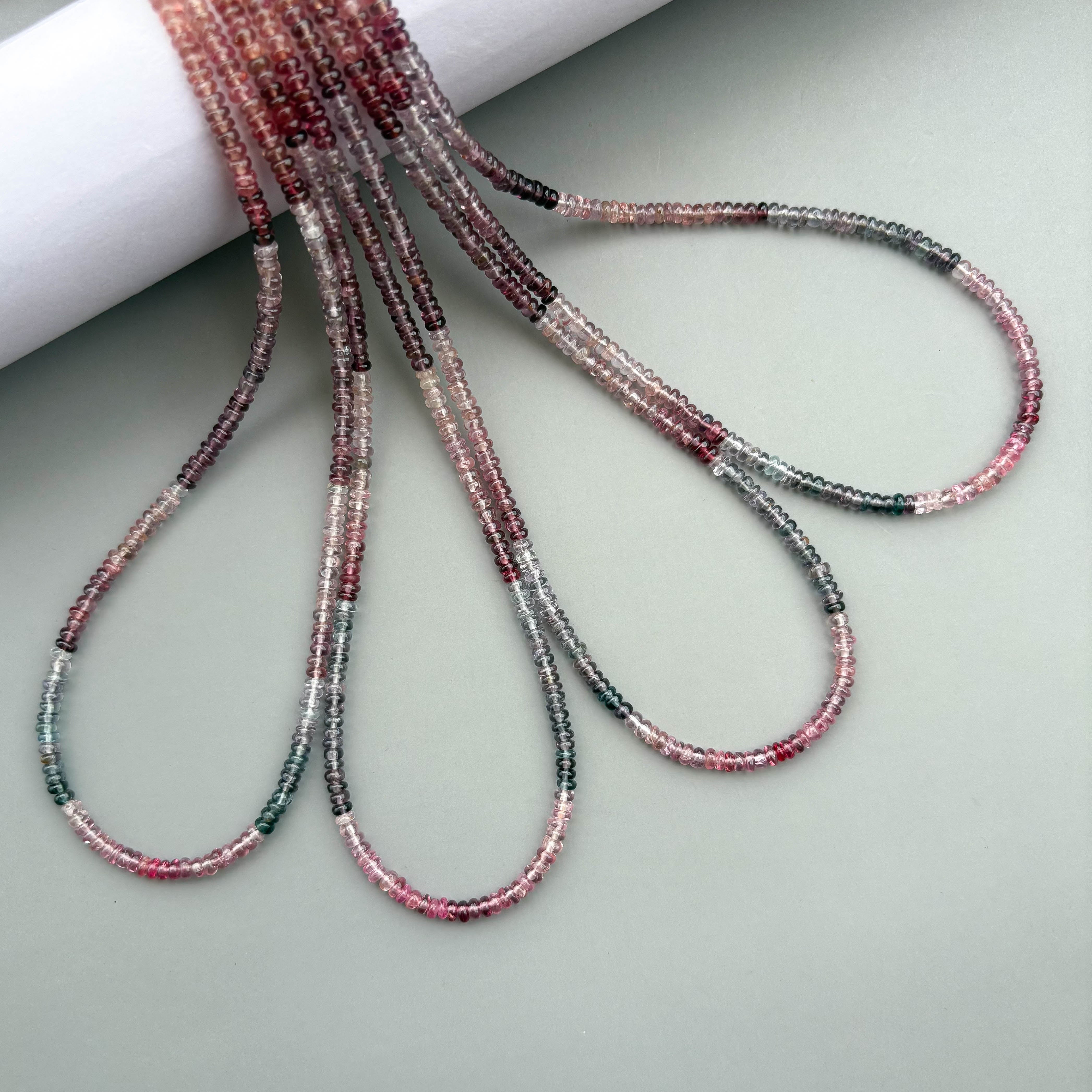 Natural Multi Spinel Smooth Rondelle Beads 3.5mm – 18″ Spinel Gemstone Beads Strand for Jewelry Making