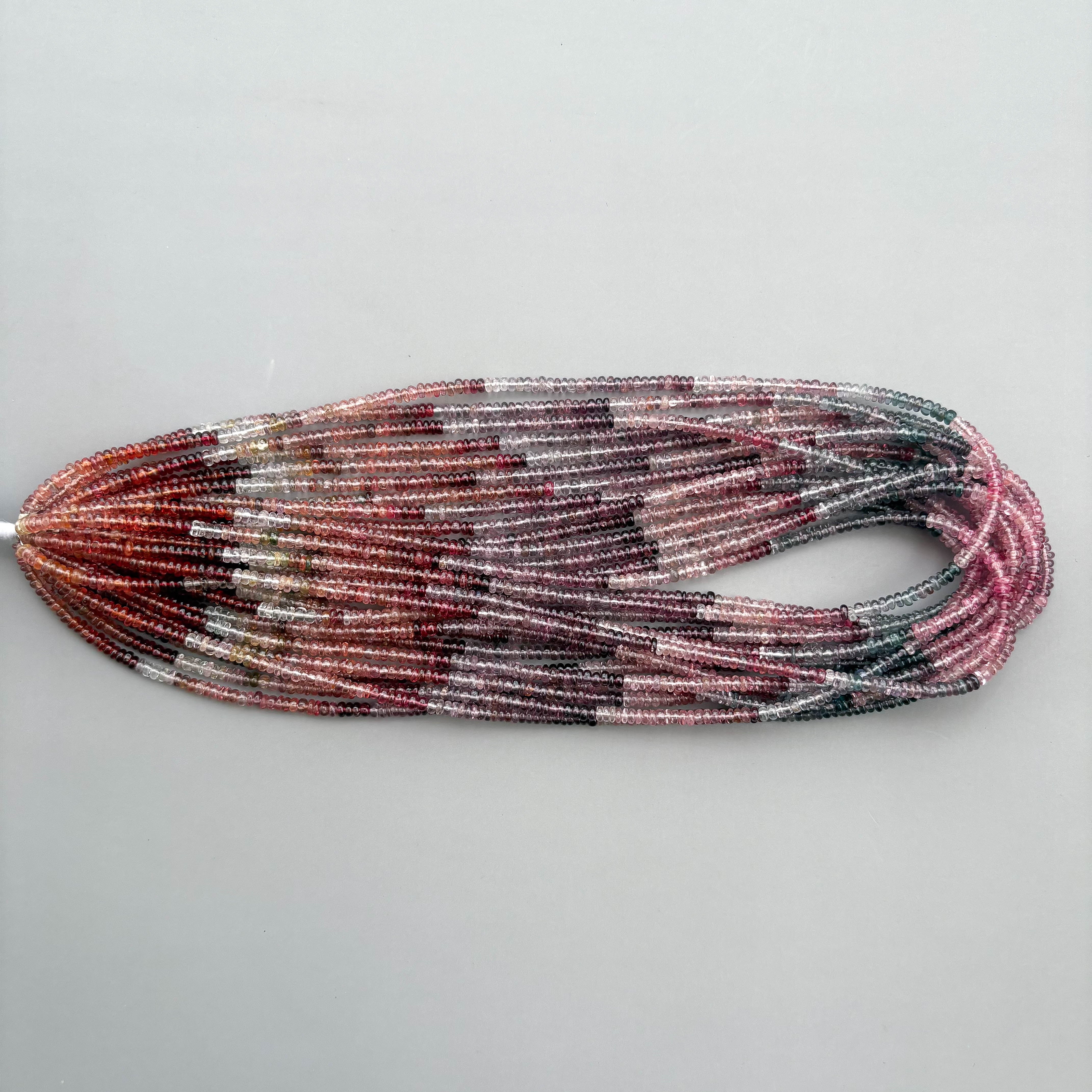 Natural Multi Spinel Smooth Rondelle Beads 3.5mm – 18″ Spinel Gemstone Beads Strand for Jewelry Making