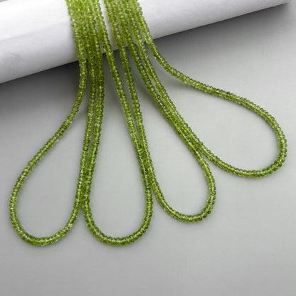 Natural Peridot Faceted Rondelle Beads 3.5–5mm – 16″ Hand Cut Semi-Precious Gemstone Beads Strand