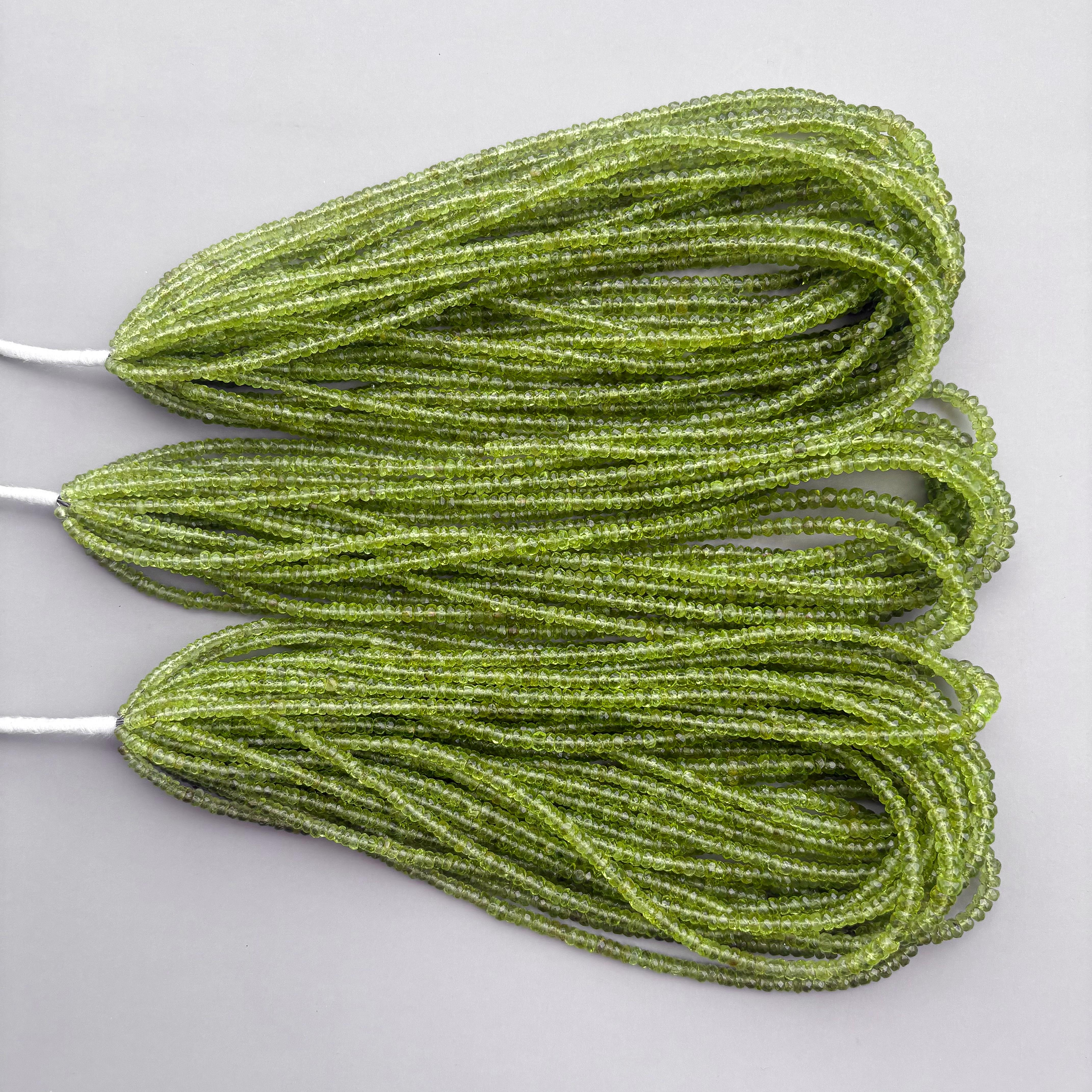 Natural Peridot Faceted Rondelle Beads 3.5–5mm – 16″ Hand Cut Semi-Precious Gemstone Beads Strand