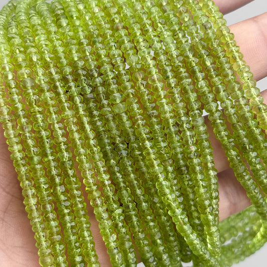 Natural Peridot Faceted Rondelle Beads 3.5–5mm – 16″ Hand Cut Semi-Precious Gemstone Beads Strand