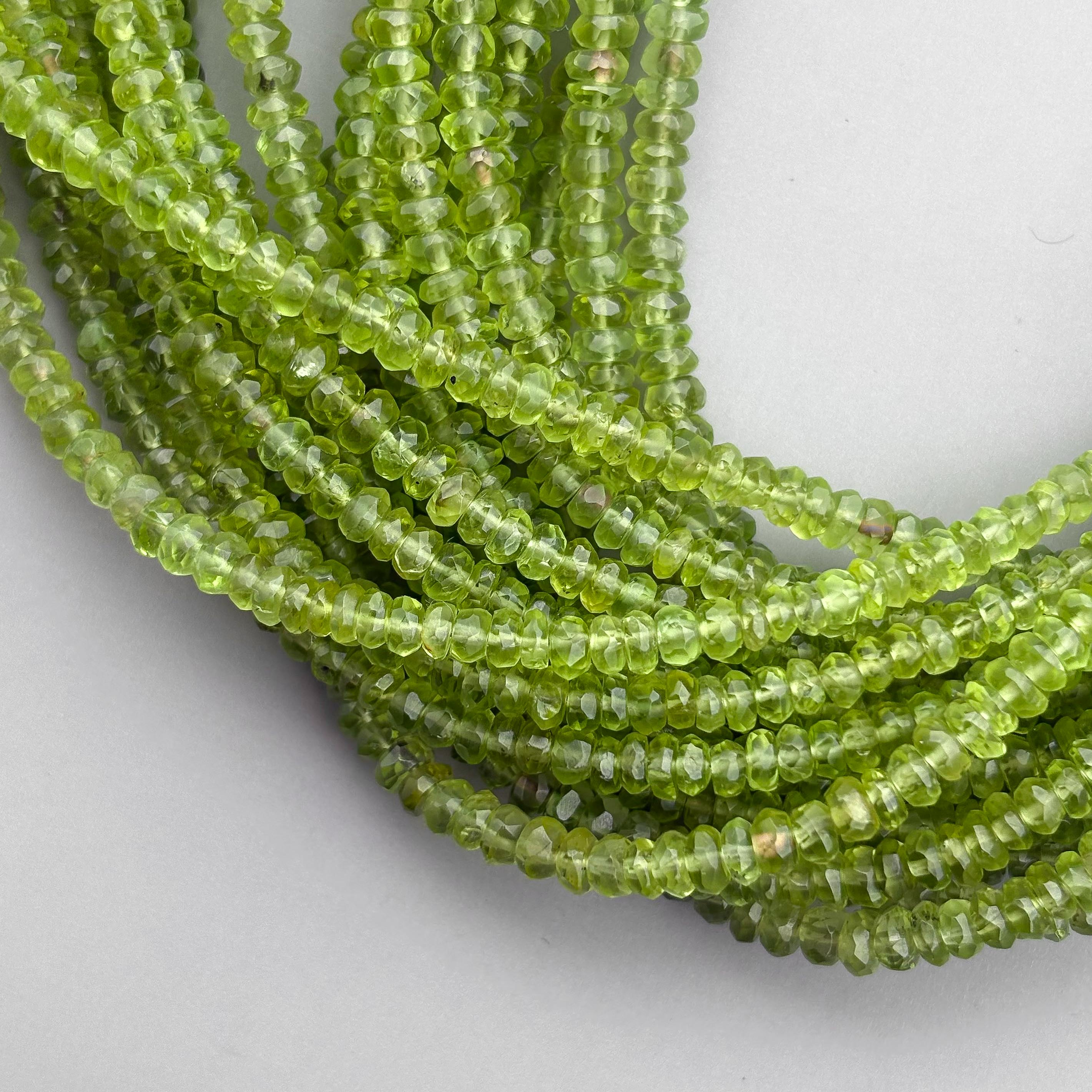 Natural Peridot Faceted Rondelle Beads 3.5–5mm – 16″ Hand Cut Semi-Precious Gemstone Beads Strand