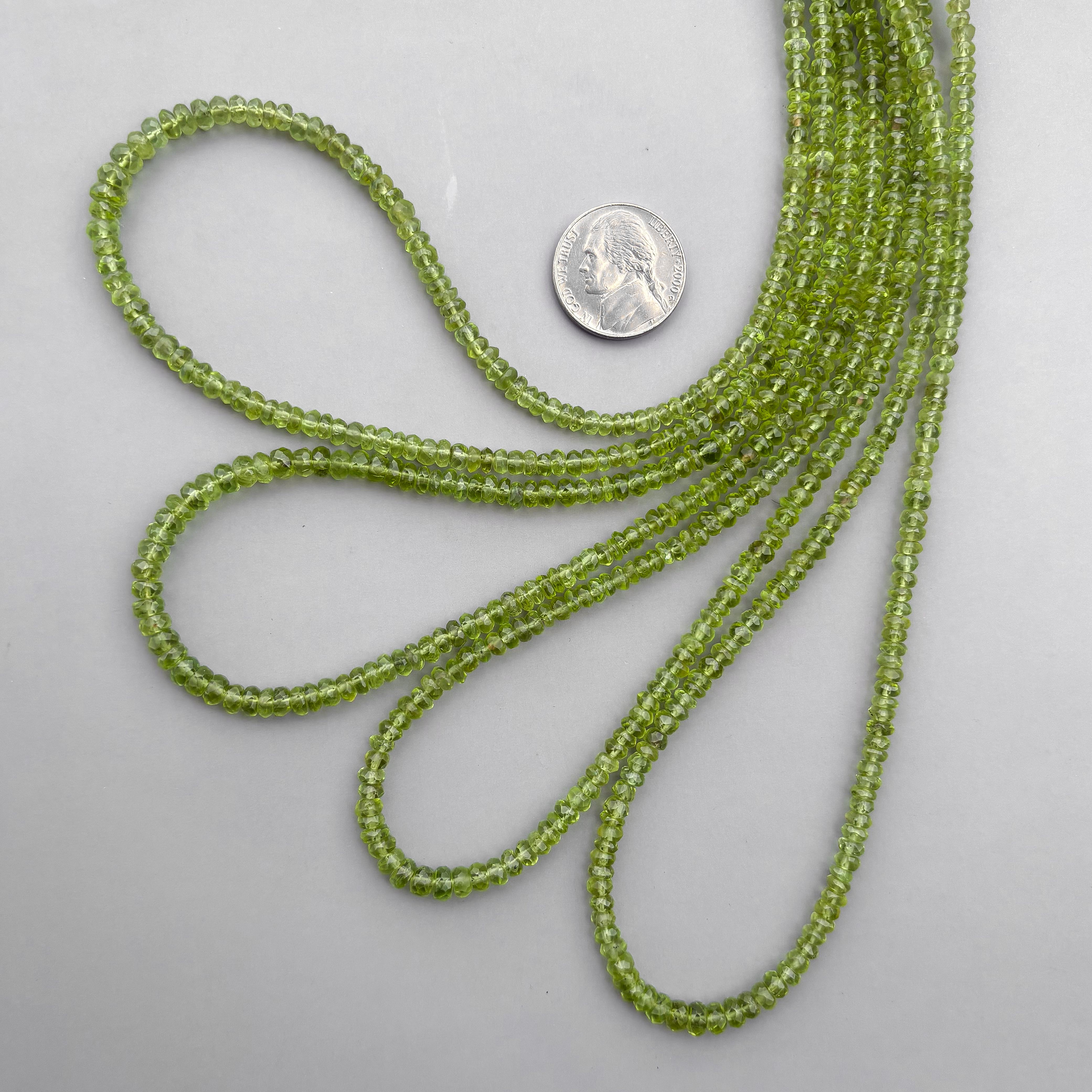 Natural Peridot Faceted Rondelle Beads 3.5–5mm – 16″ Hand Cut Semi-Precious Gemstone Beads Strand