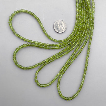Natural Peridot Faceted Rondelle Beads 3.5–5mm – 16″ Hand Cut Semi-Precious Gemstone Beads Strand