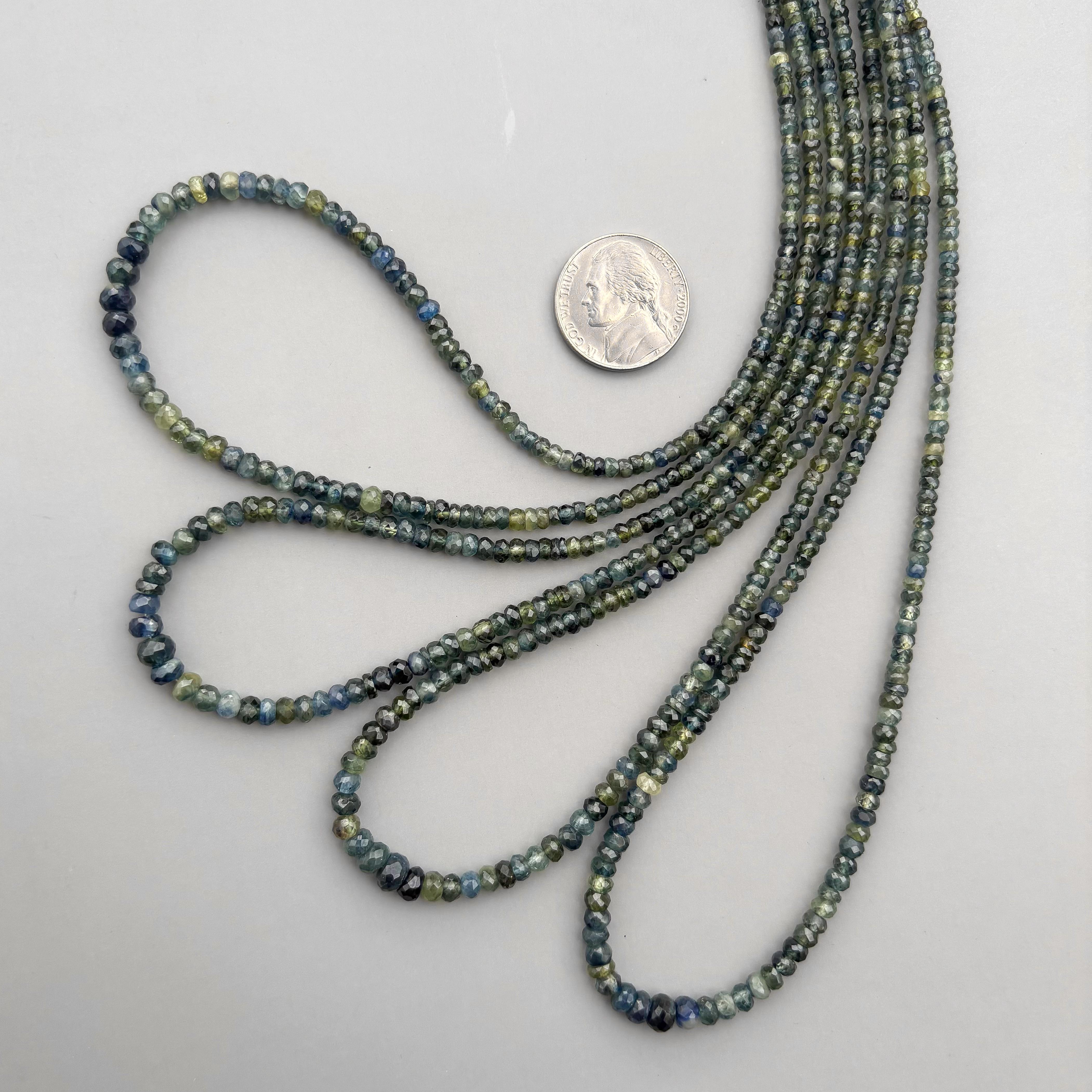 Natural Montana Sapphire Faceted Rondelle Beads 2.5–5.5mm – 18″ Parti Sapphire Gemstone Beads Strand